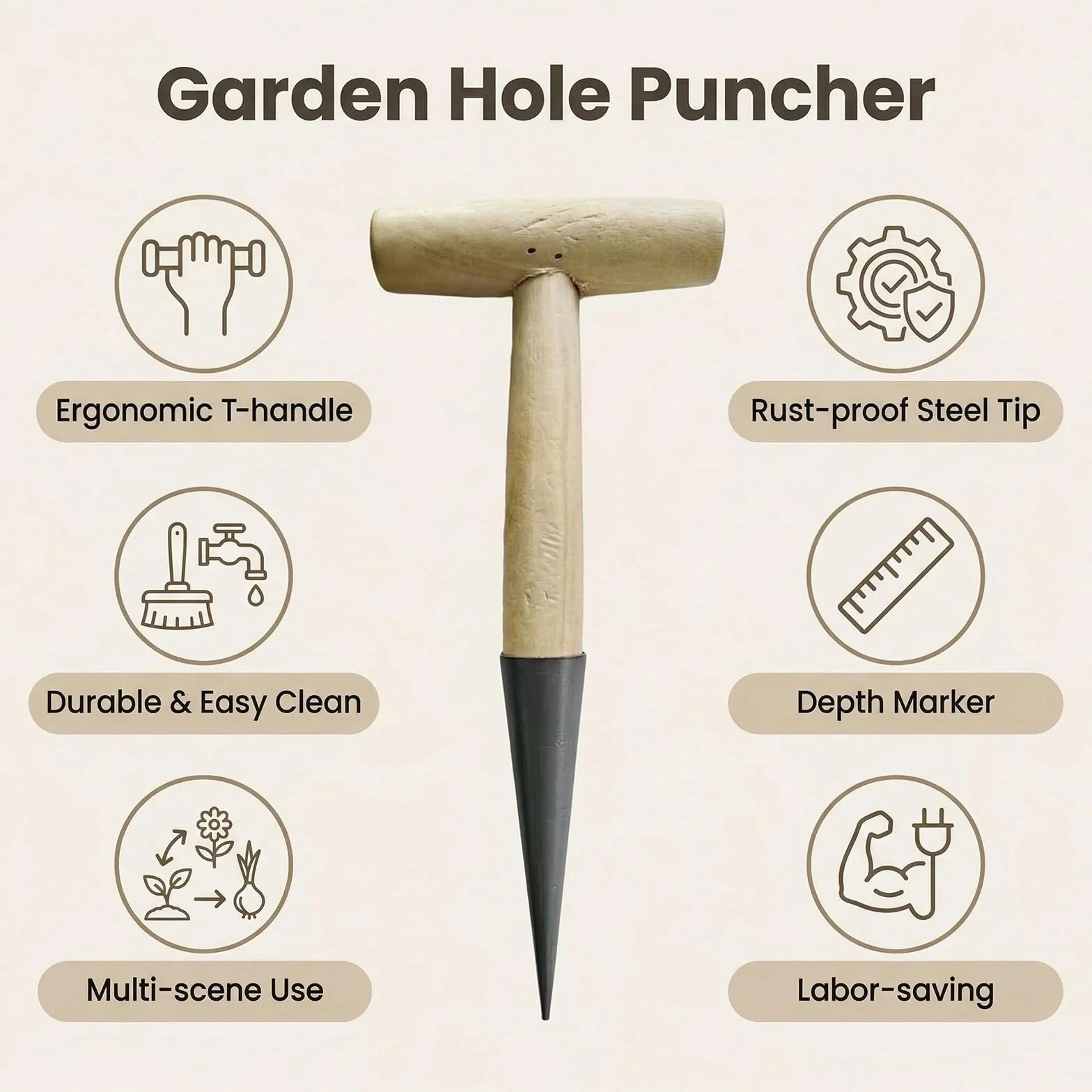 Plantoir à Main Traditionnel en Acier Inoxydable avec Manche en Bois - Outil de Jardinage Ergonomique pour Plantation Facile