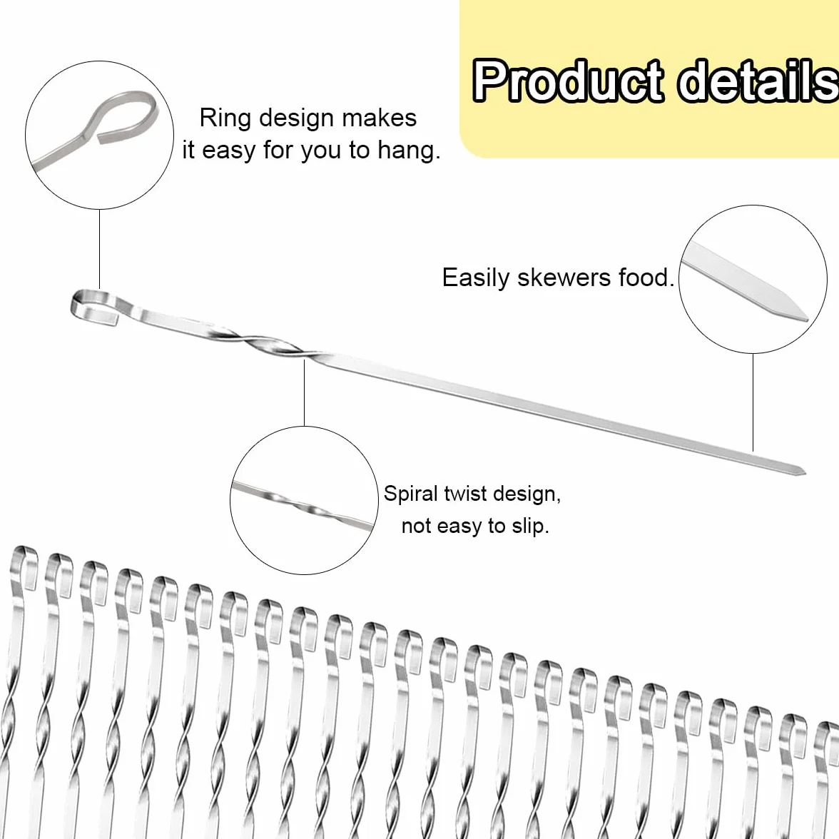 24 Pièces Brochette inox, 30cm Brochettes de grillades, Brochettes RéUtilisables en Acier Inoxydable, Brochettes Pour Griller, Brochette Réutilisables pour Barbecue,Viande,légumes (A-24 Pcs-30 Cm)