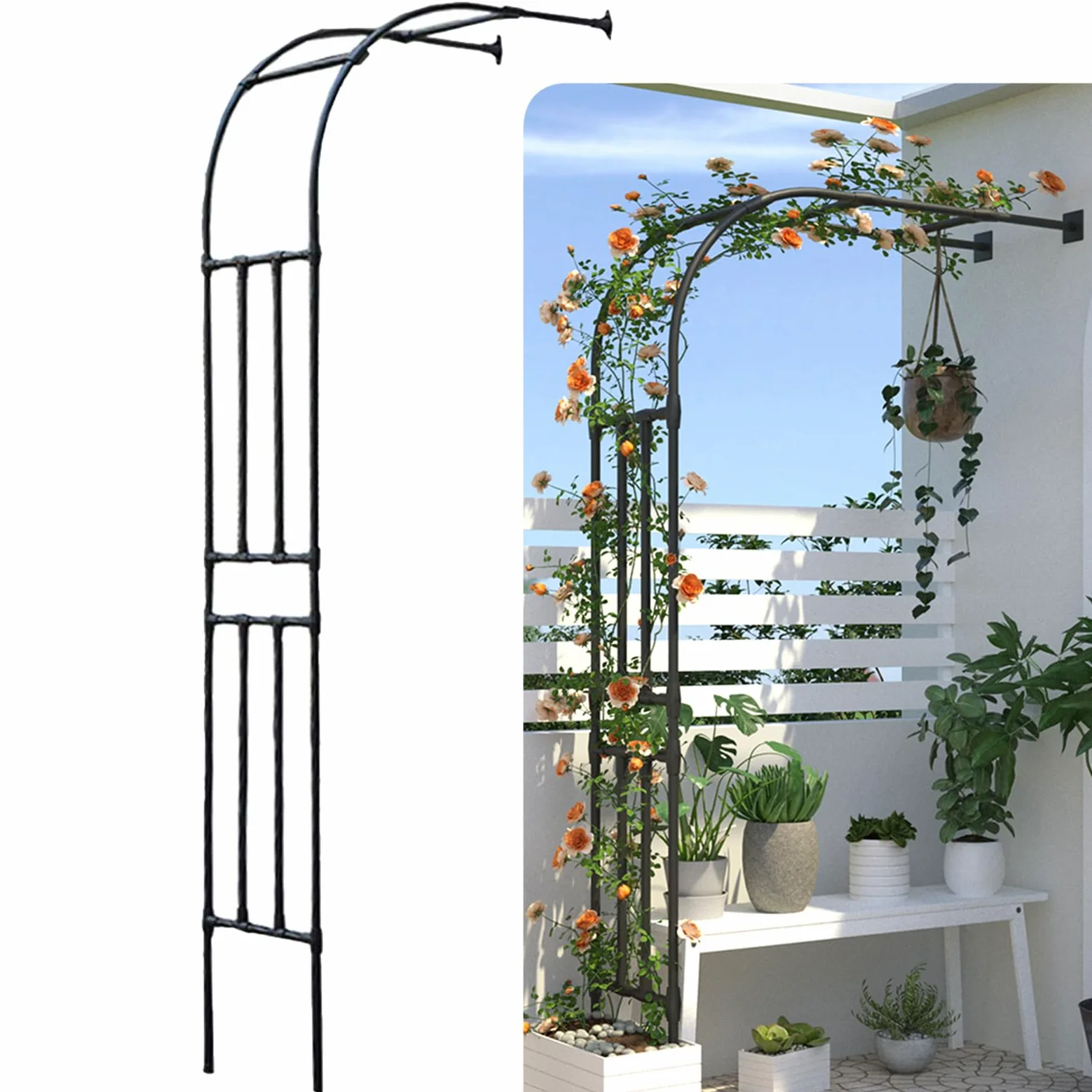 Arche de Jardin Demi-côté, tonnelle de Jardin Robuste, Cadre en Acier, Demi-Arc pour Plantes grimpantes, Roses