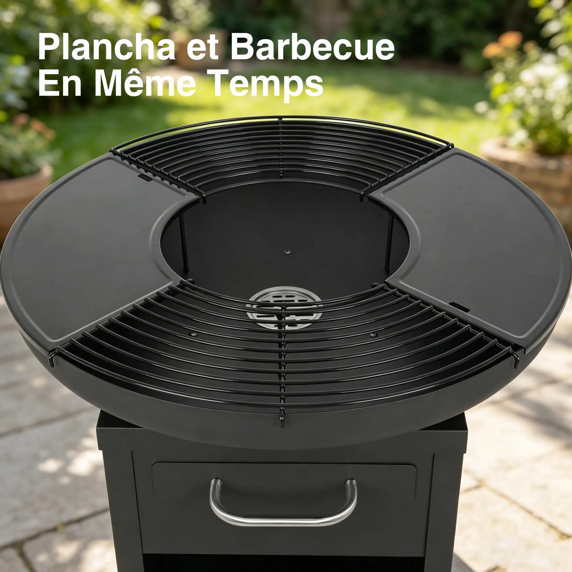 Bali Outdoors Grand Brasero Plancha Ø80 x 92 cm Fer Ensemble Cuisson Extérieur Plaques Grilles Amovibles Foyer Jardin Terrasse