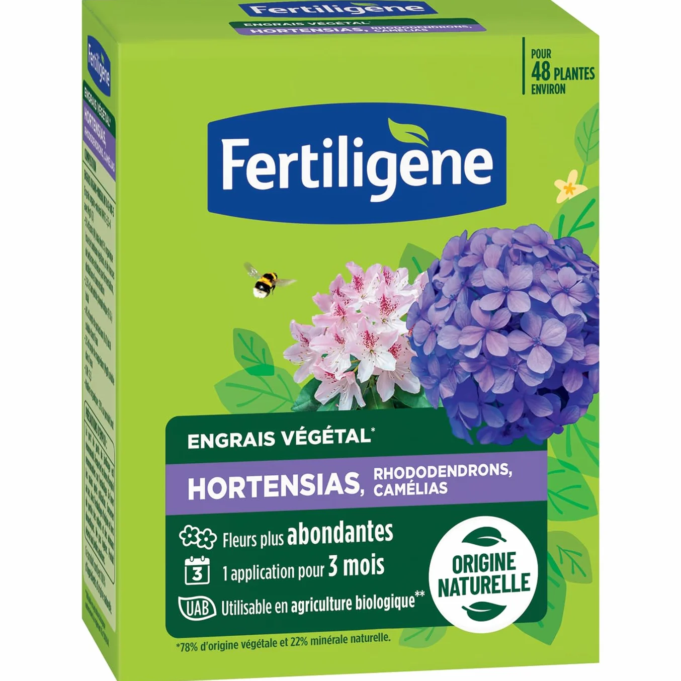 FERTILIGENE FEGHOR12 - Engrais Végétal Hortensias, Rhododendrons, Camélias 1,2 kg - Fleurs plus abondantes -Seulement 1 application en 3 mois -Jusqu'à 48 plantes - Produit 100% naturel avec zéolite