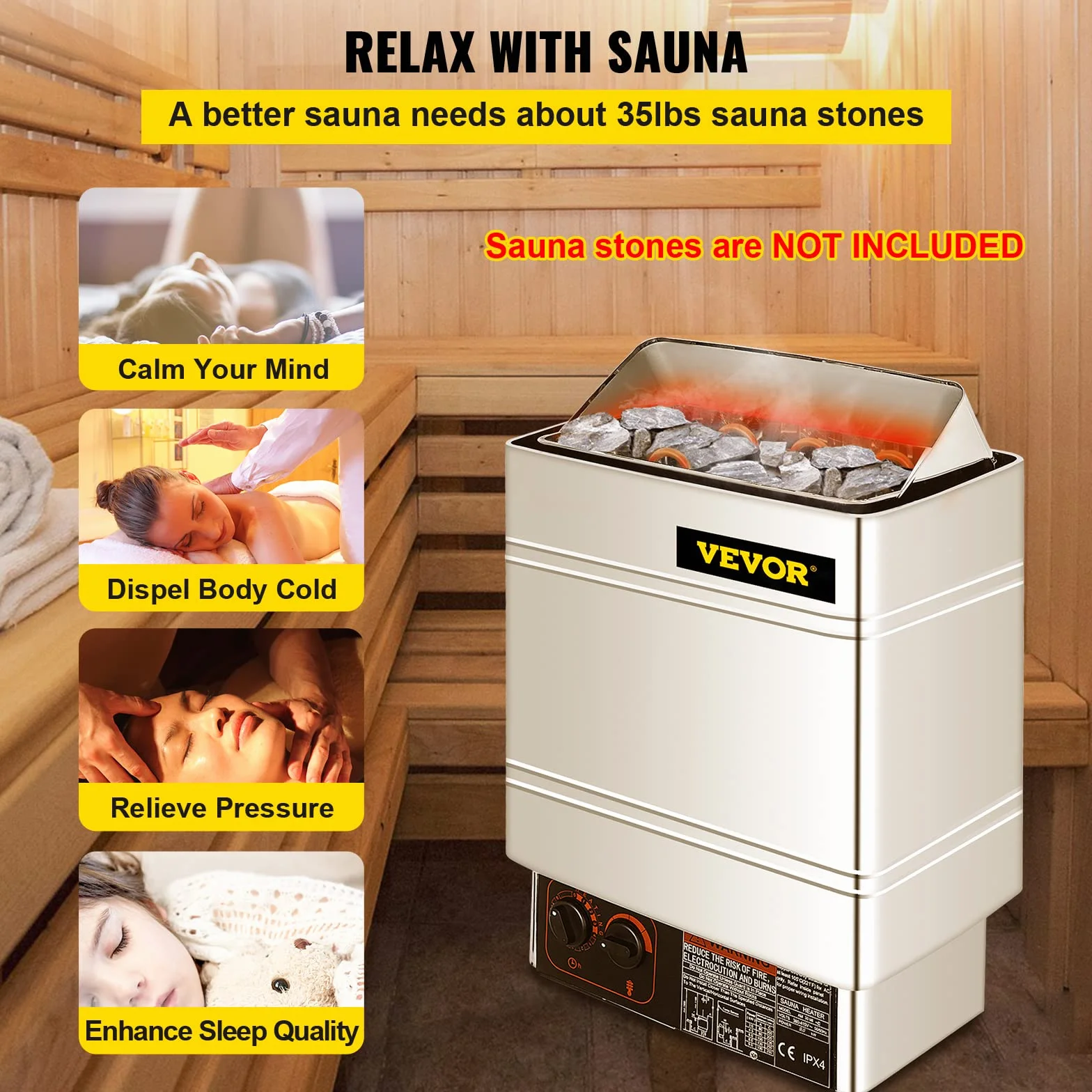 FlowerW Poêle pour sauna électrique 9 kW 380-415 V avec commande externe et capteur 3M