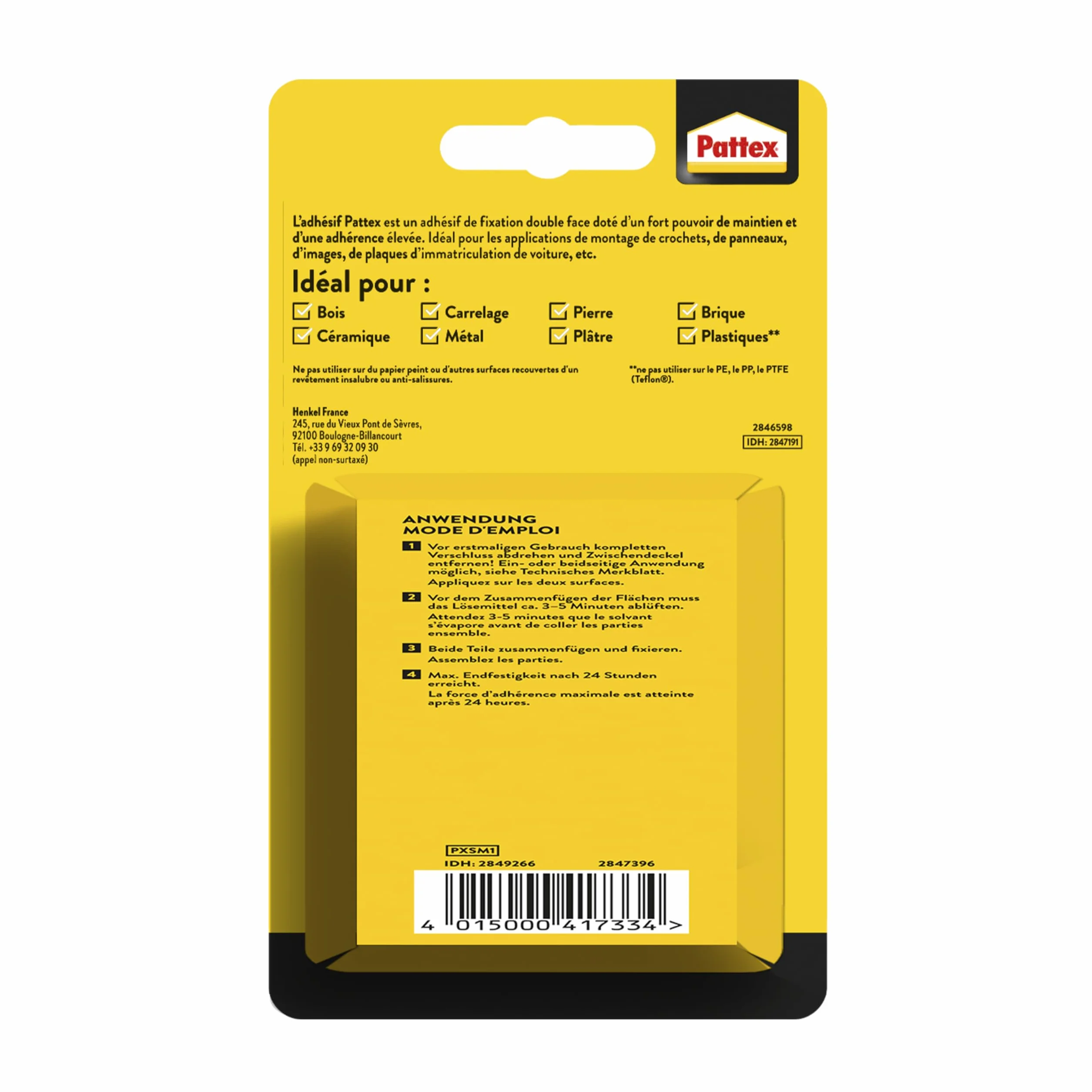 Pattex Ruban adhésif double face ultra fort 1,5 m x 19 mm 120 kg pour intérieur extérieur