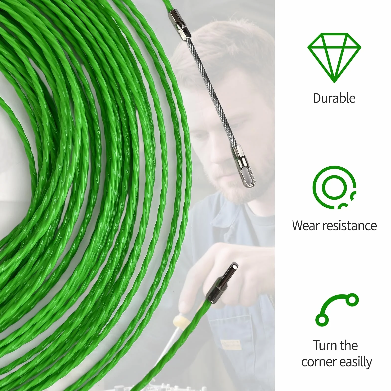 Aiguille Electricien 30m 4mm Tire Câble Électrique avec 2 Ressorts de Guidage