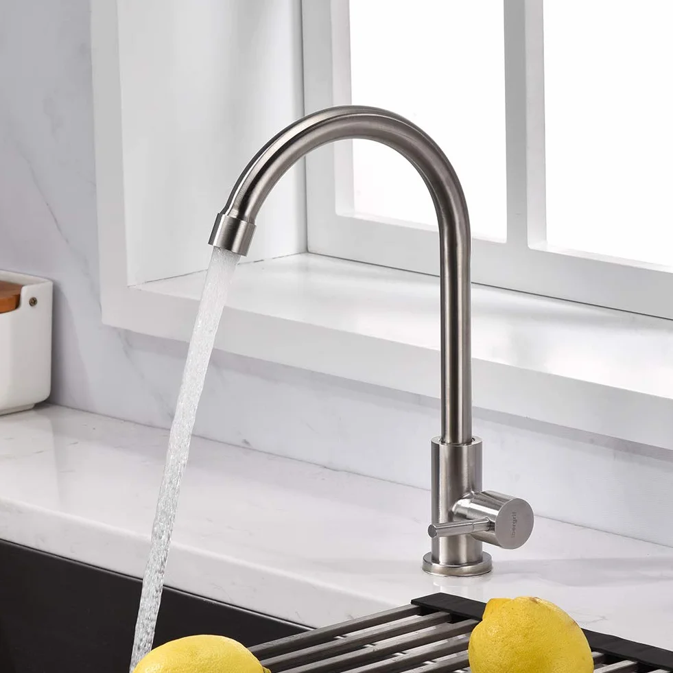 Robinet de cuisine Ibergrif en acier inoxydable pivotant 360° eau froide cartouche céramique flexible 50 cm