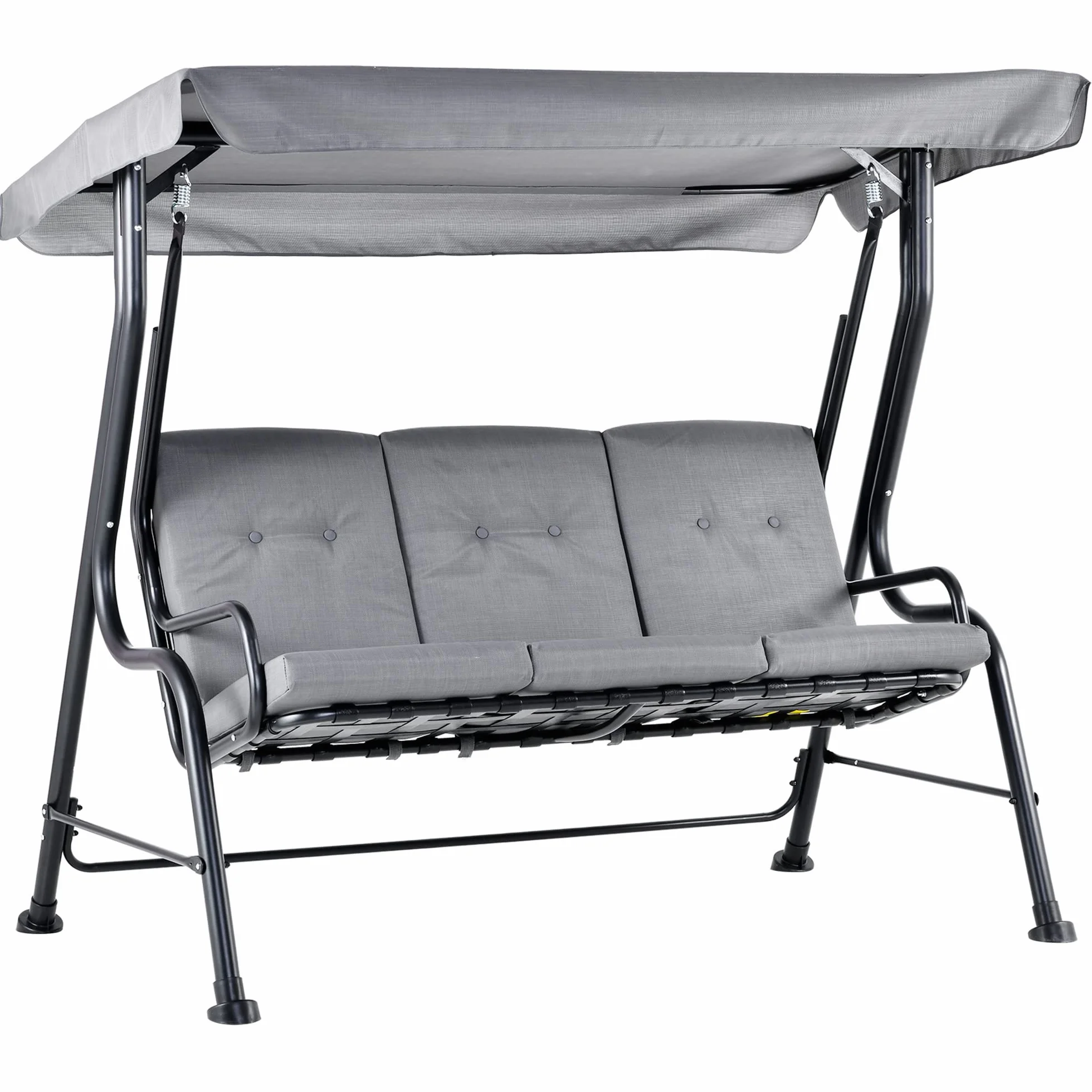Outsunny Balancelle de Jardin 3 Places Grand Confort Toit Inclinaison réglable Coussins Amovibles Polyester Acier Gris