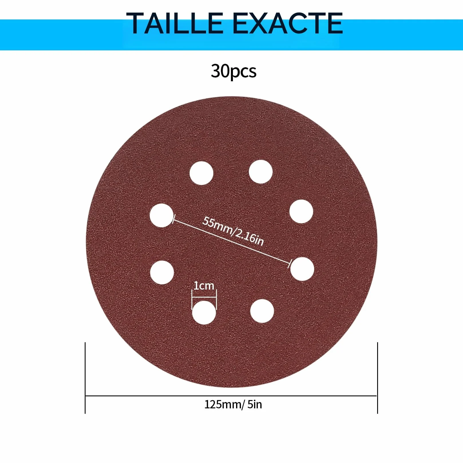 Disques Abrasifs 125 mm 5 Pouces Grain 80 8 Trous Papier Abrasif pour Ponceuse Orbitale