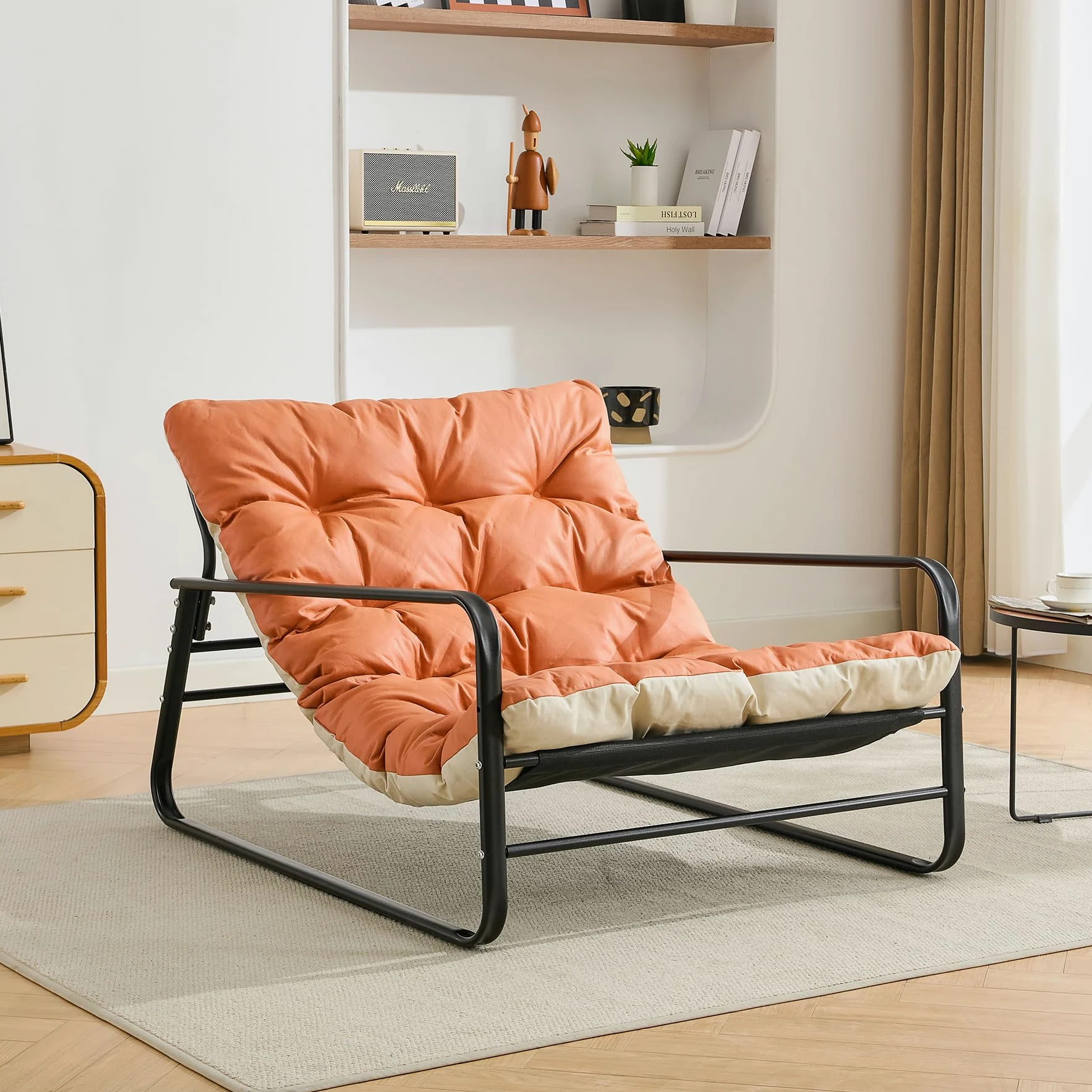 Fauteuil Jardin Exterieur avec Coussin réversible, Imperméable, Anti-Rouille rembourrée en Acier pour 2 Personnes pour Terrasse Salon Balcon- Capacité de Charge maximale de 160 kg, Orange et Beige