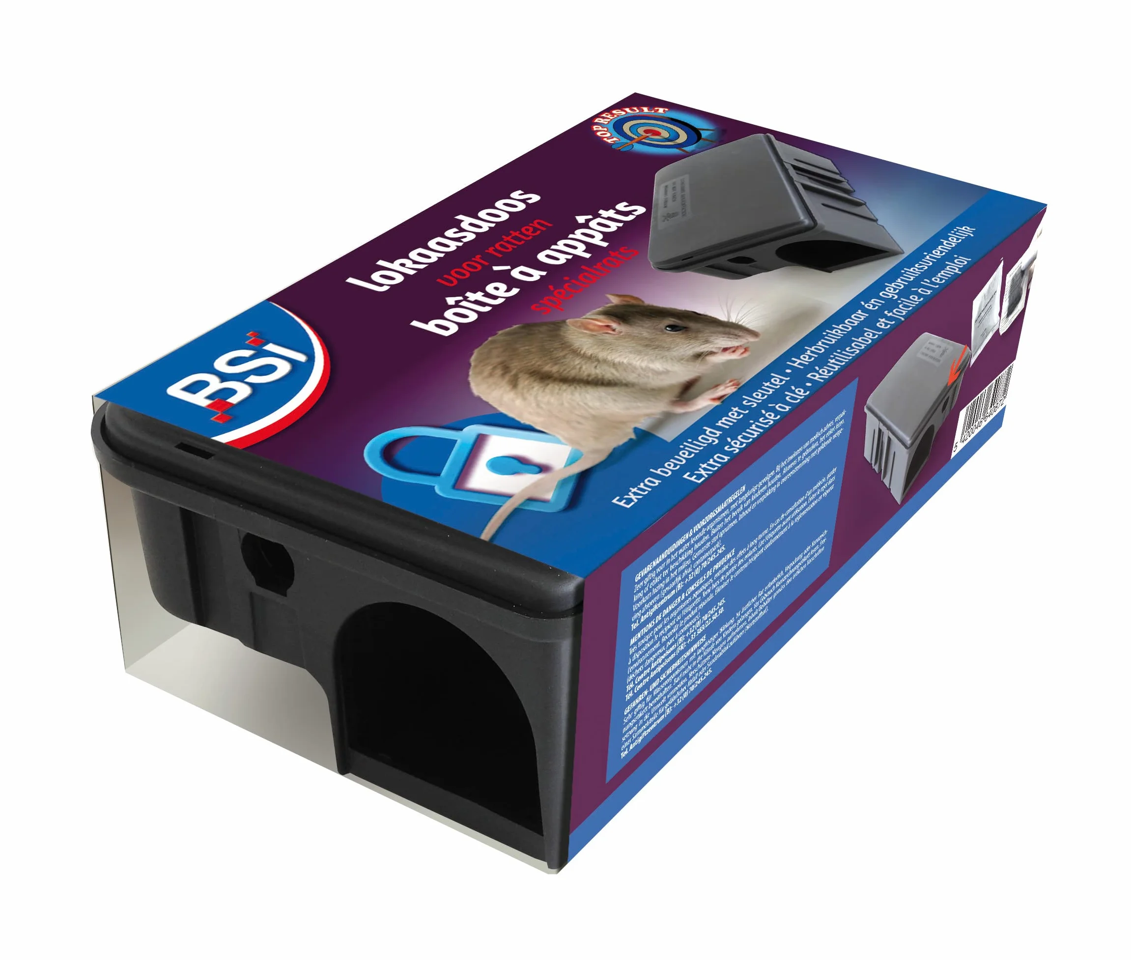 BSI Boîte à Appâts Anti-Rats - À Garnir et Réutilisable Et Solide - 1 Clé fournie Clipsable - Tous Lieux Intérieur Et Extérieur -23x12,5x7,5cm, Noir