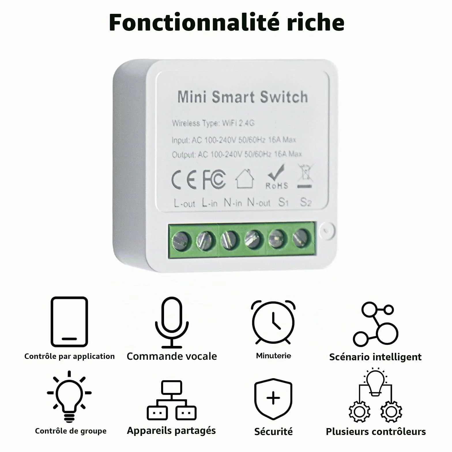 Interrupteur WIFI intelligent 2 voies compatible Tuya Alexa Google Home, module DIY, conducteur neutre nécessaire