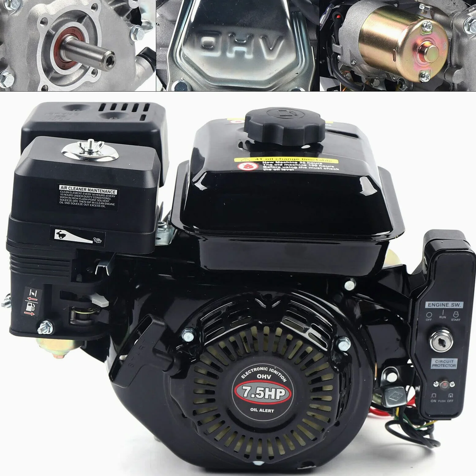 Moteur horizontal 212 cm³ Démarrage électrique, 7,5 CV 4 temps OHV Design Go Kart Moteur à gaz -3600 tr/min pour compresseur tondeuse à gazon Go Kart, H0nda GX160