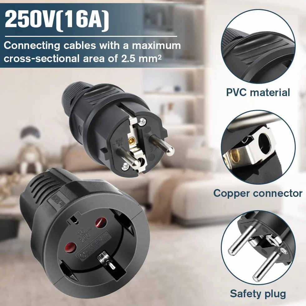 AXFEE Lot de 2 prises Schuko 250 V 16 A IP44 caoutchouc