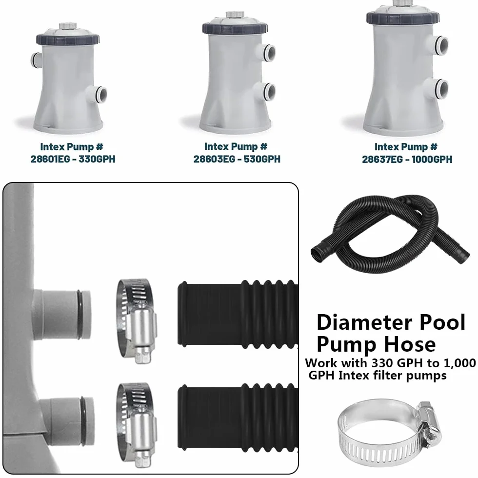 2Pcs Tuyau Piscine 32mm, Tuyau aspirateur piscine avec 4 colliers serrage métalliques,Adapté à une variété de pompes