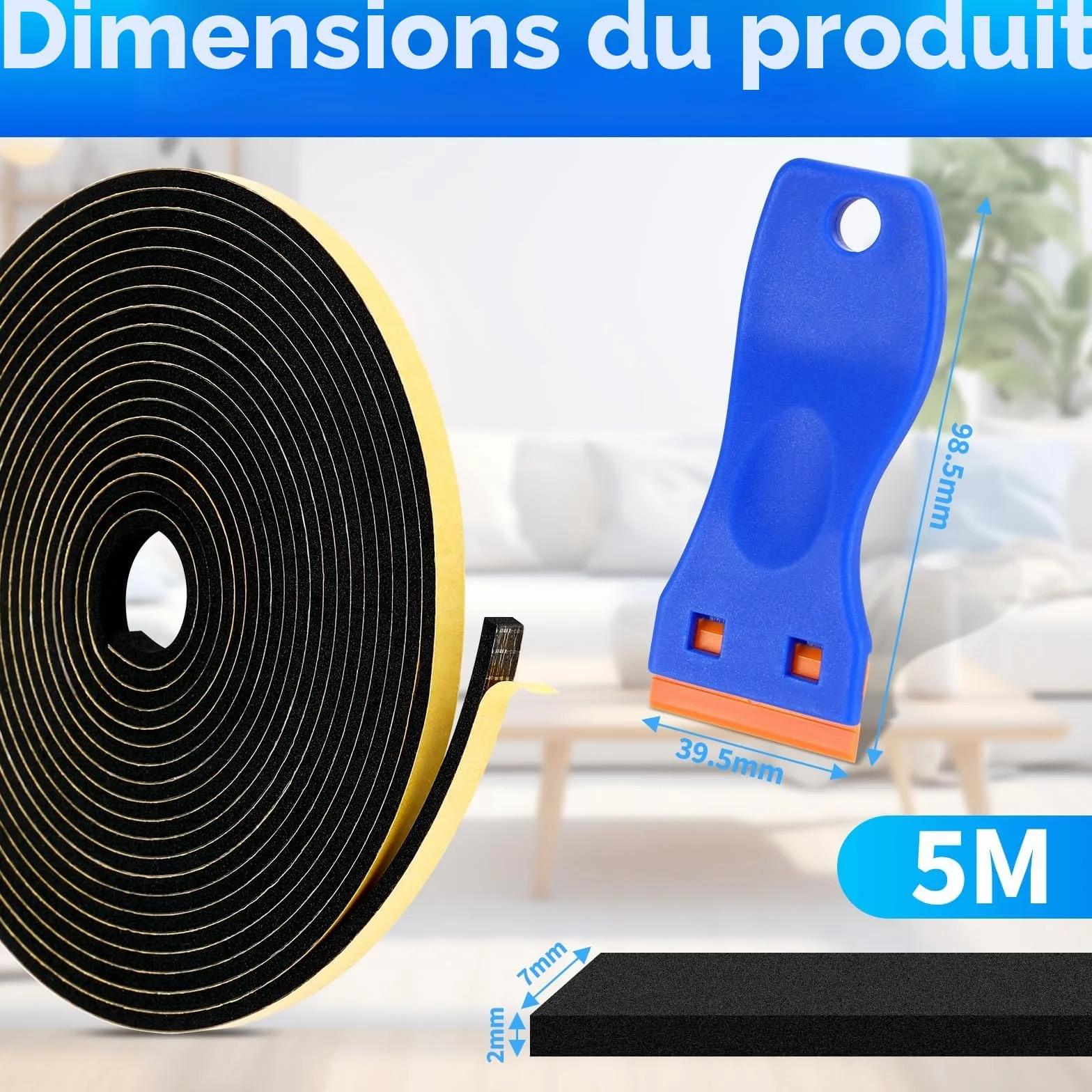 Bande d'étanchéité autocollante 5 m 7x2 mm caoutchouc mousse joint fenêtre cuisinières électriques