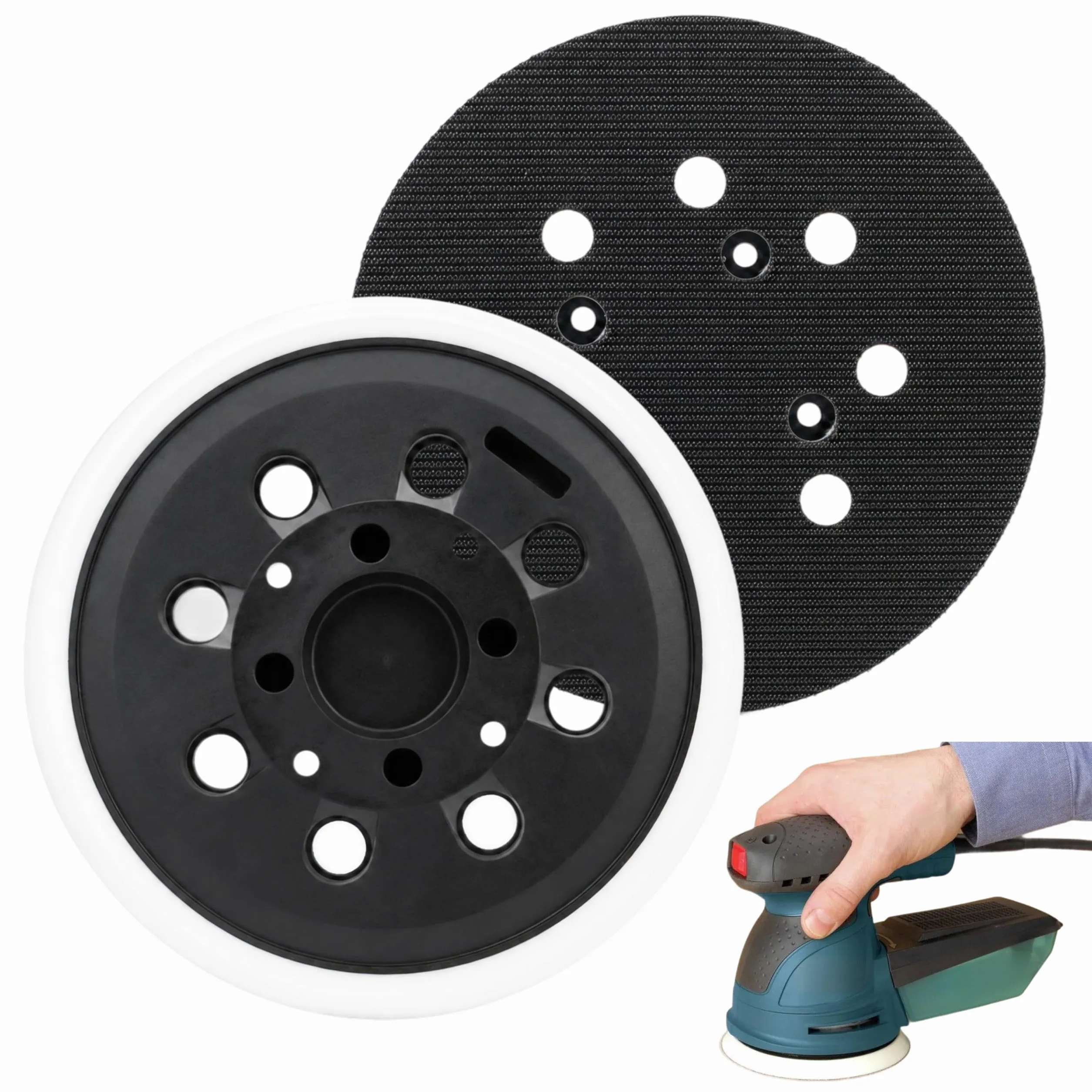 Plateau de Ponçage 125 mm pour Bosch Ponceuse, 8 Trous, Auto-adhésif, 2 Pièces