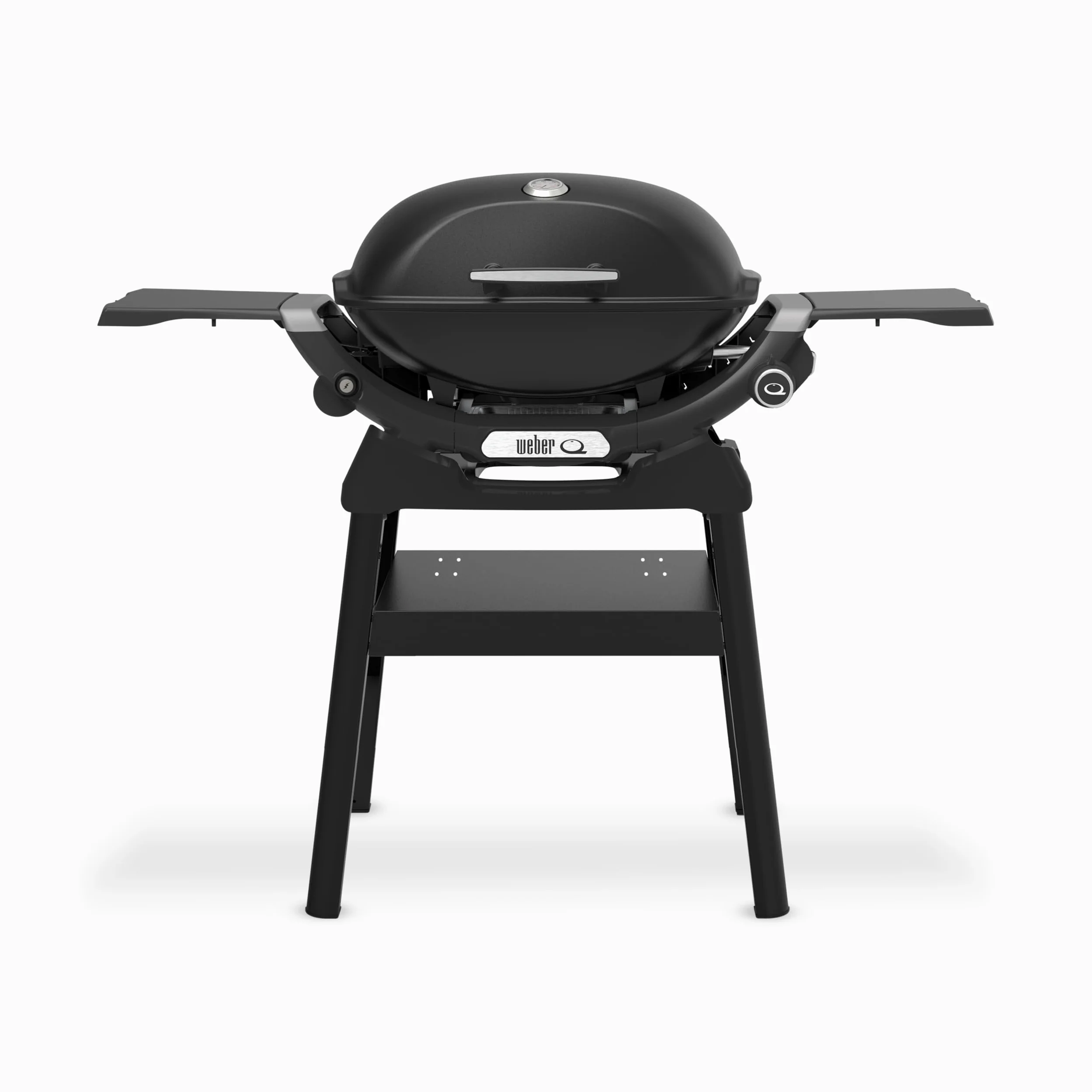 Weber Q 2200N barbecue à gaz avec tablettes latérales et support compact/grill pour terrasses et balcons, avec brûleurs haute performance, grilles en fonte émaillée, noir minuit