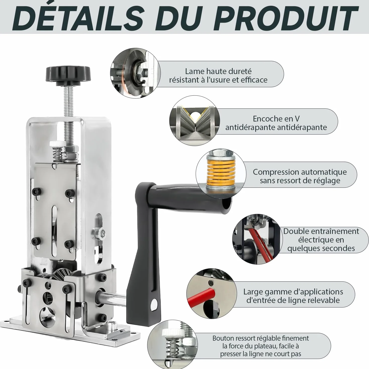 Dénudeur de câble électrique 1-25mm pince à dénuder avec manivelle ou perceuse