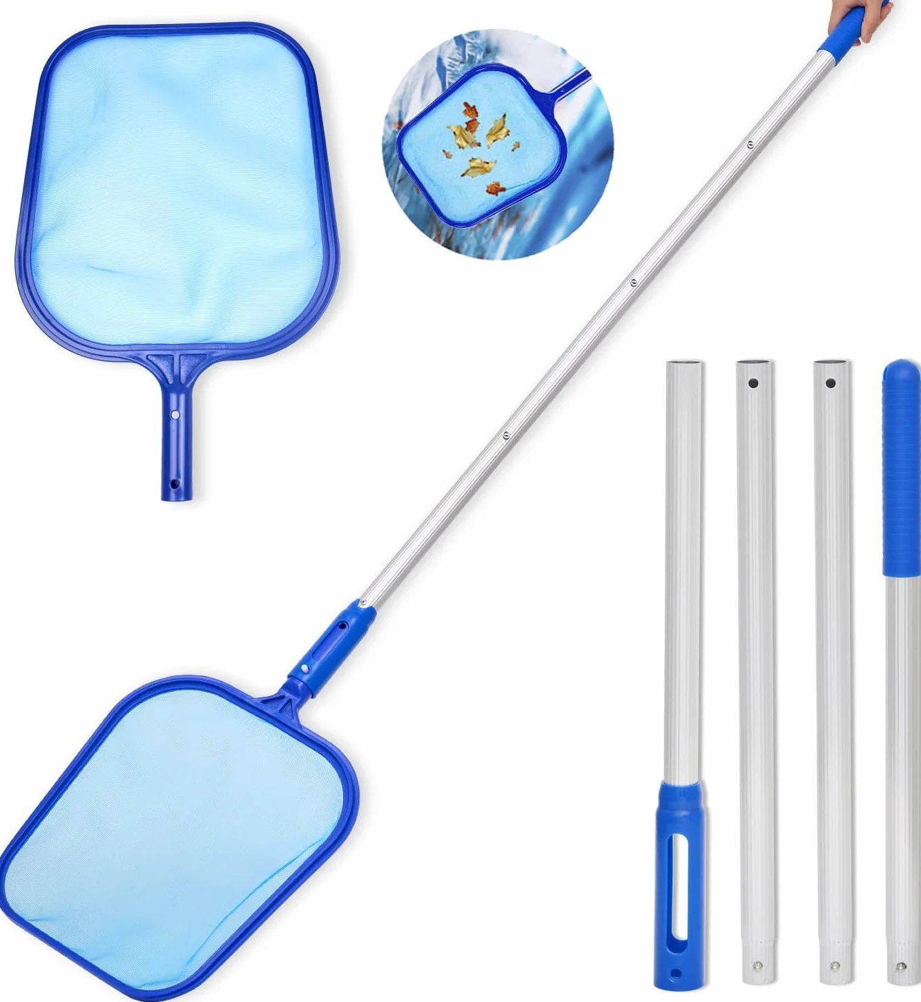 Epesl 182 cm Épuisette de Piscine, Épuisette à Feuilles Filet de Écumoire Fines avec Poignée Détachable en Aluminium, Nettoyager Outil de de Étang pour Fontaine/Spa/Réservoir à Poissons | 182cm