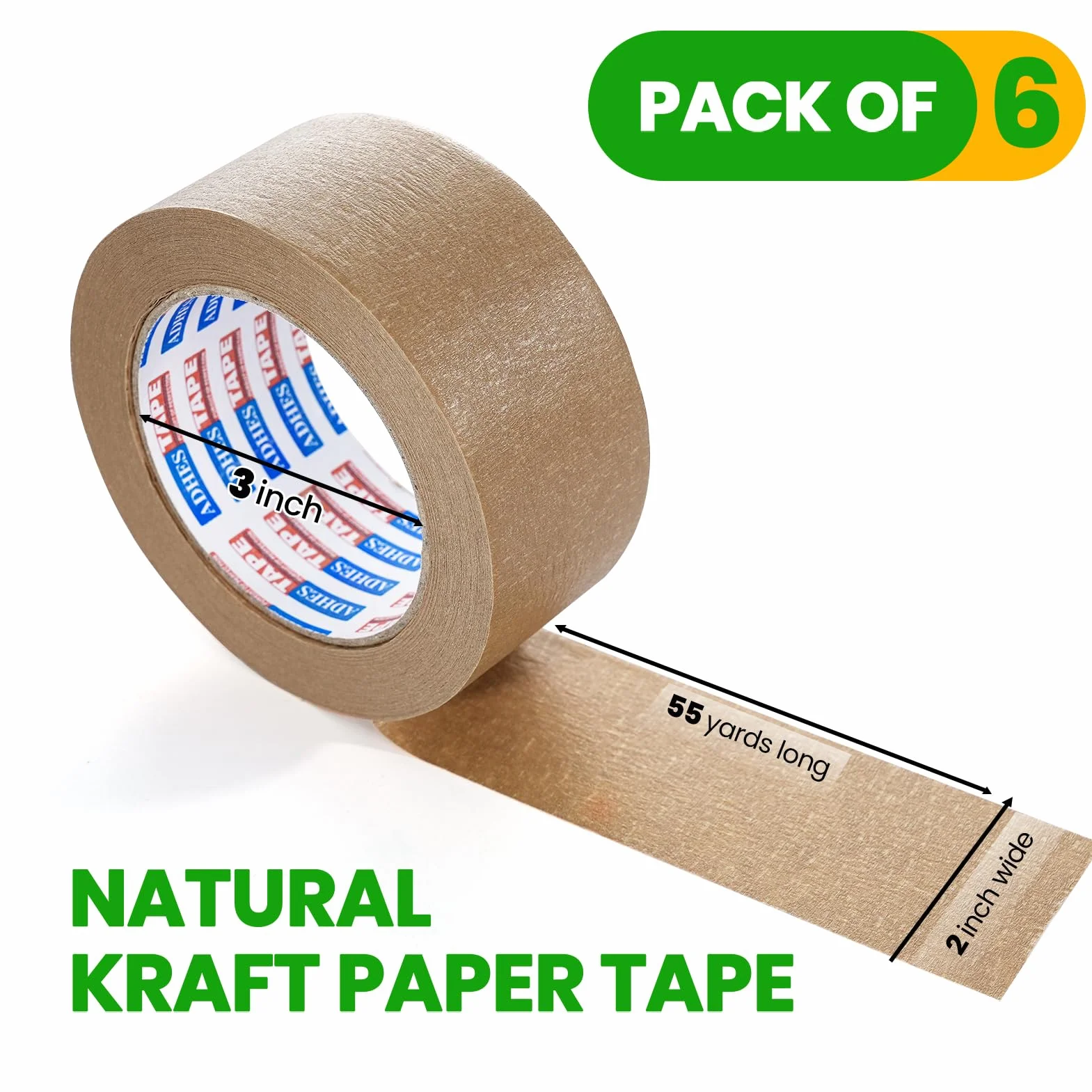 ADHES Ruban adhésif d'emballage en papier kraft biodégradable 50mm x 50m brun