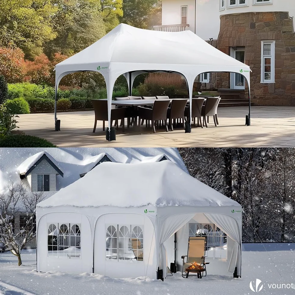 VOUNOT® Tonnelle de Jardin Extérieur 3x6m Barnum Pliant avec 6 Parois Amovibles et 6 Sacs de Sable Tente de Reception Imperméable et Anti-UV pour Camping Festival Mariage Sac de Transport Inclus Blanc