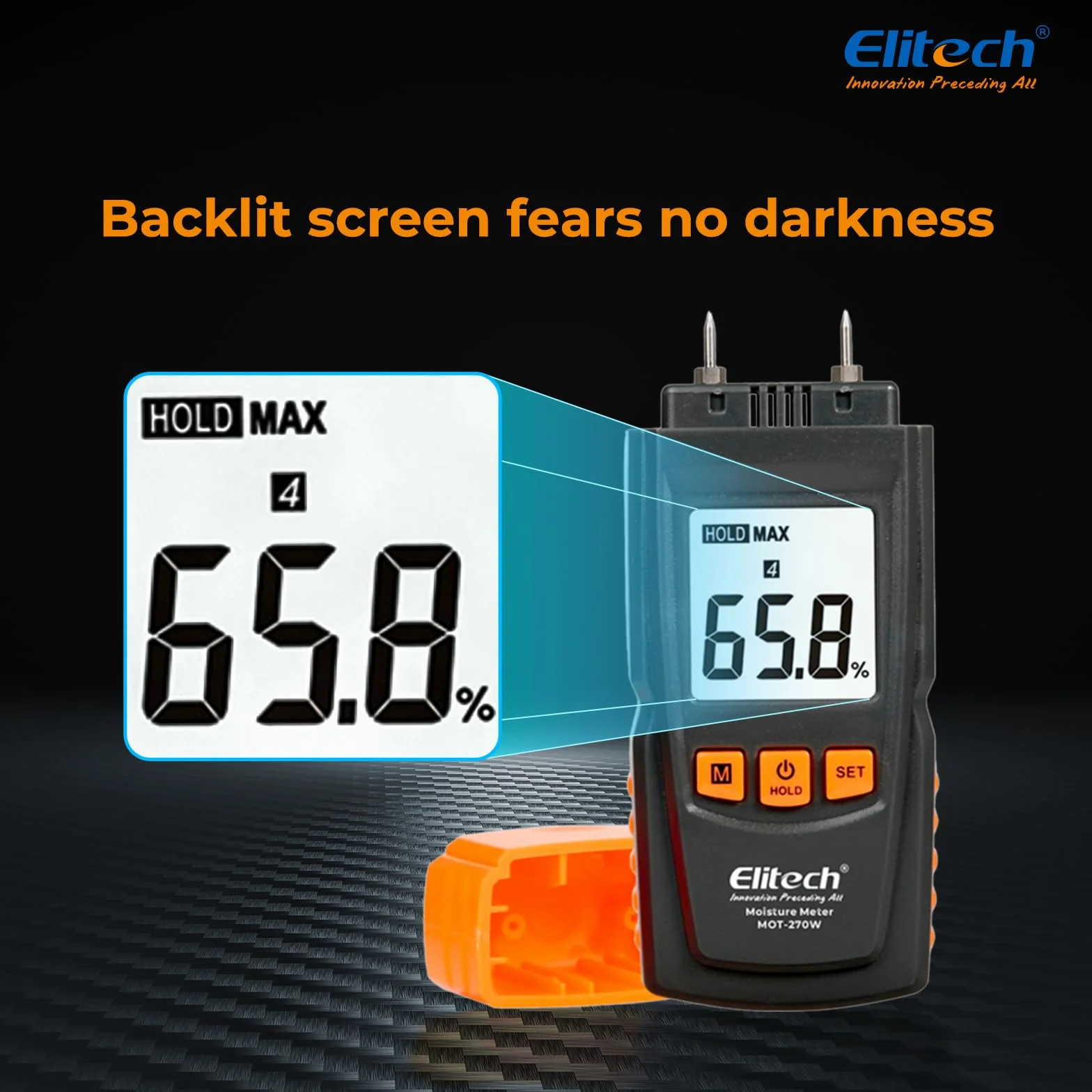Elitech Humidimètre Numérique pour Bois MOT-270W, Testeur d'Humidité Précision ±2%, Sondes 9,8 mm