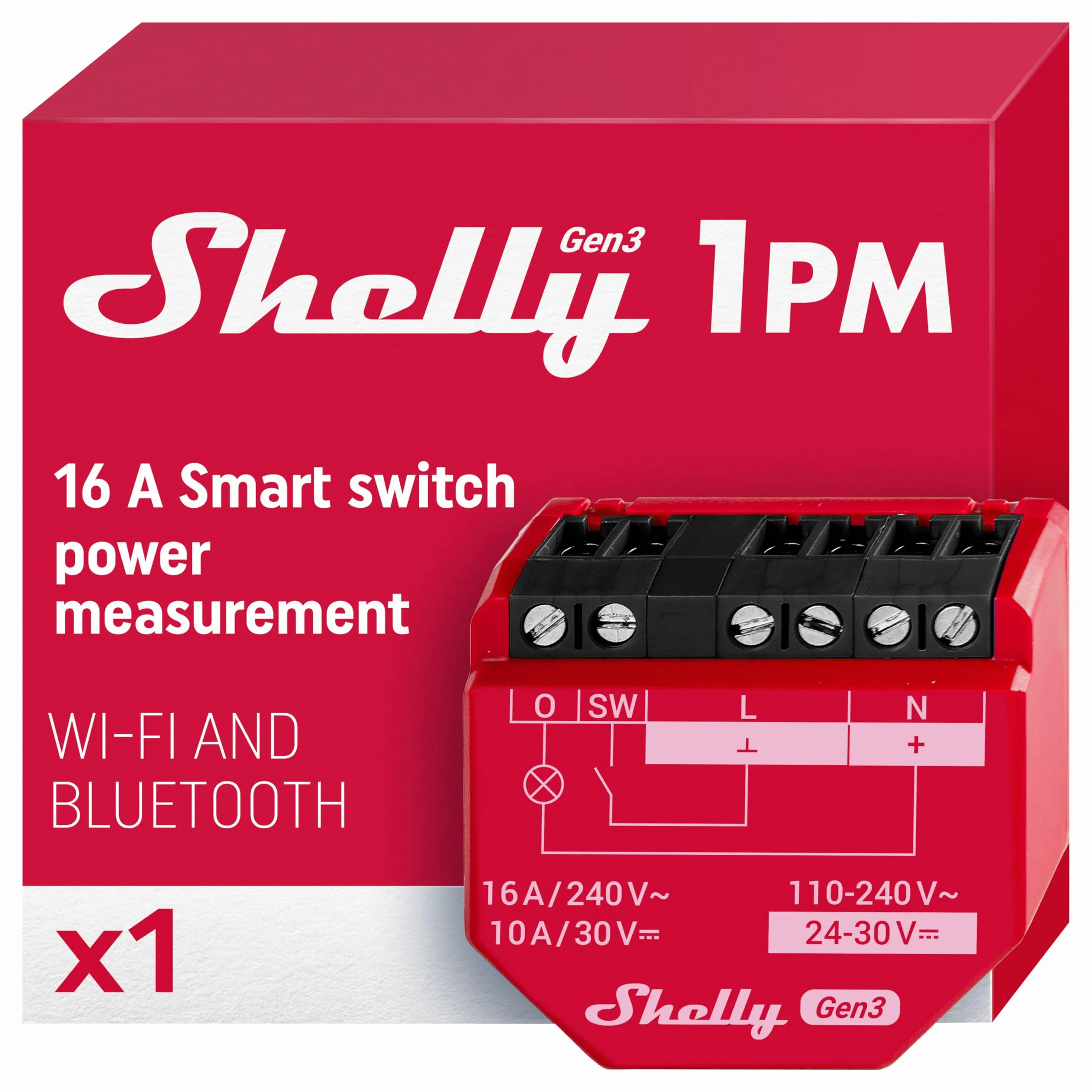Shelly 1PM Gen3 Interrupteur Connecté Wi-Fi 1 Canal 16A Compteur d'Énergie Intégré