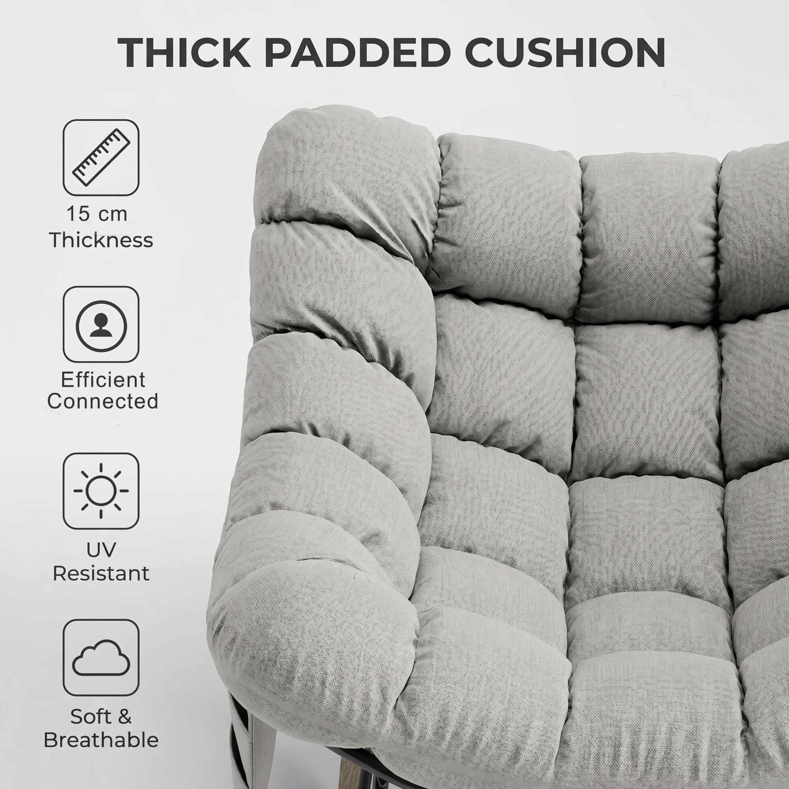 Fiutazge Lot de 2 Fauteuil à Bascule Papasan Surdimensionné Cadre Acier Charge 180kg,Coussin Rembourré pour Jardin Salon Balcon,Beige