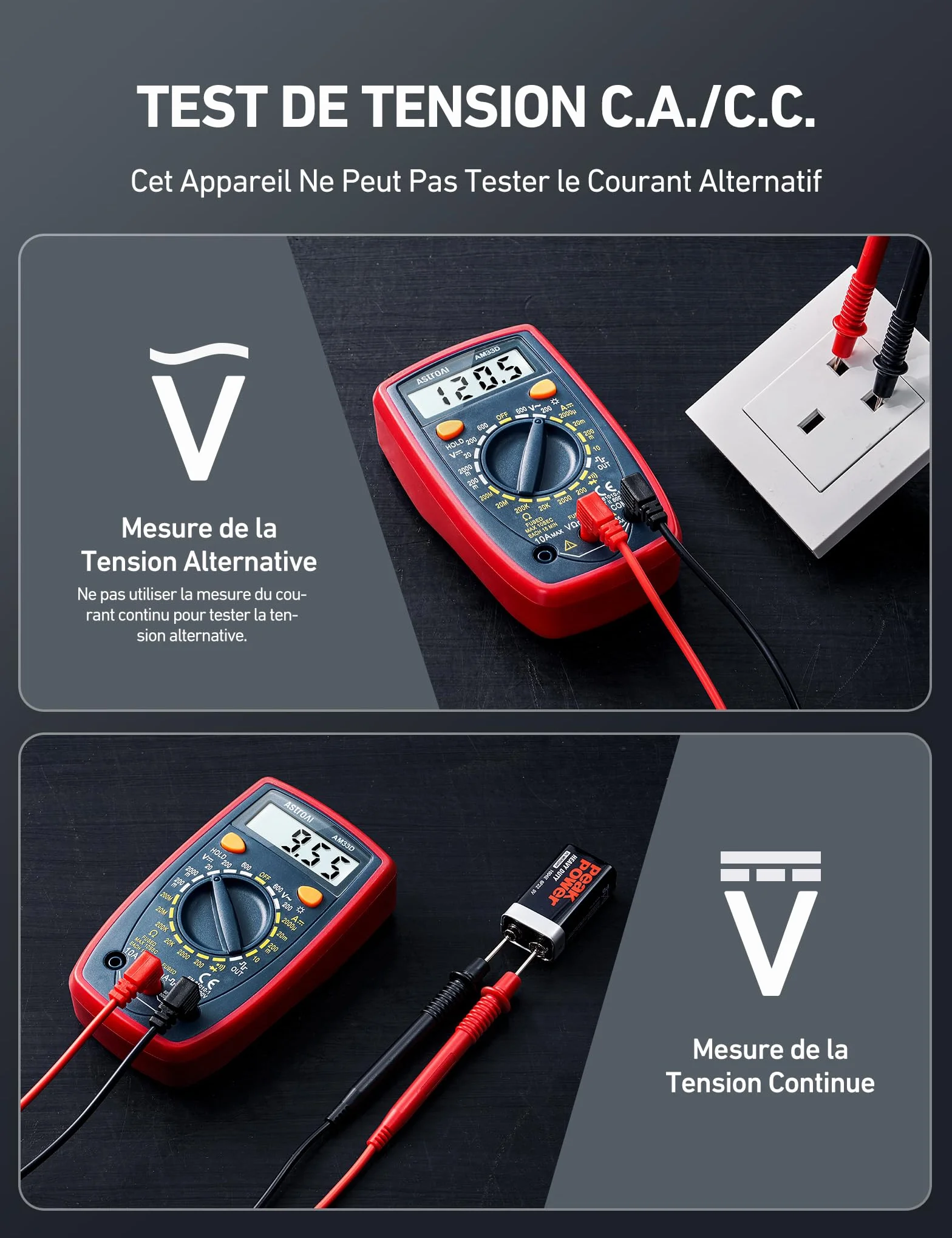 AstroAI Multimètre Numérique Portable 2000, Testeur Électrique Multifonctions AC/DC, Voltmètre Ampèremètre Ohmmètre