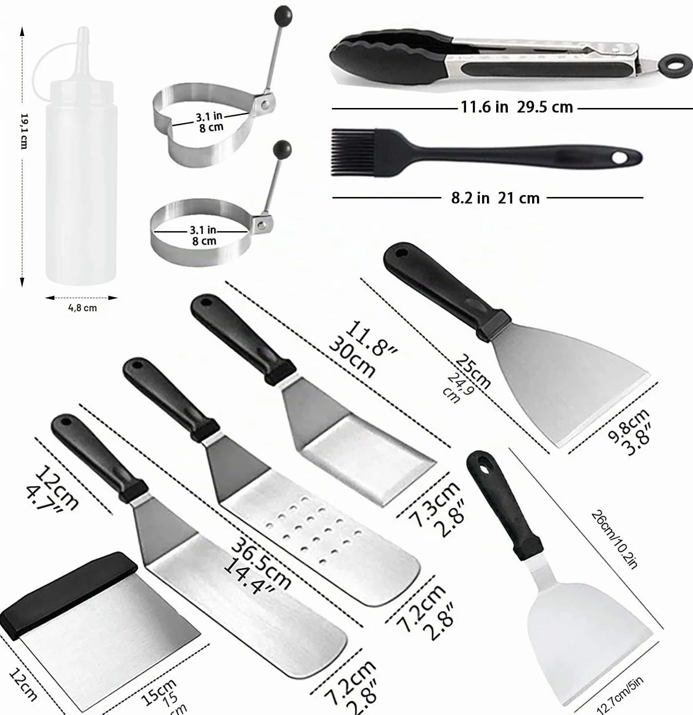 AMZMUKAUP 11 Pièces Spatules pour Barbecue en Acier Inoxydable Professionnelle BBQ Teppanyaki