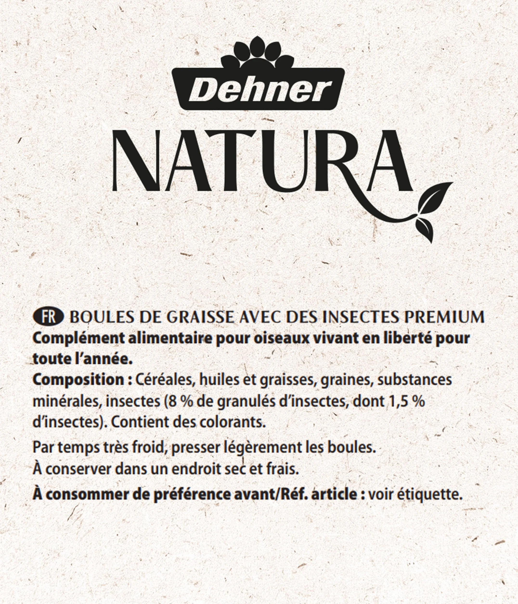 Dehner Natura Premium boulettes de mésange sans Filet, Nourriture pour Oiseaux Sauvages Riche en protéines, 100 pièces de 90g (9kg), boîte FSC