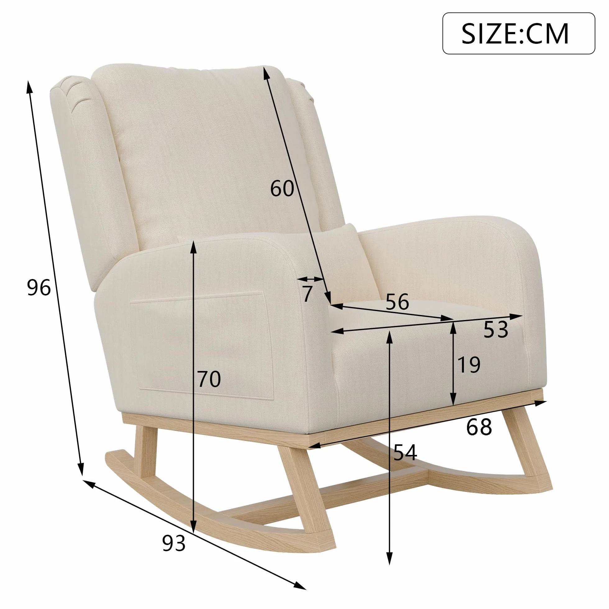 Fauteuil à Bascule,Chaise à Bascule Bois Rocking Chair Exterieur avec Dossier Fauteuil Allaitement pour Chambre à Coucher Salon Balcon (Lin, Beige)