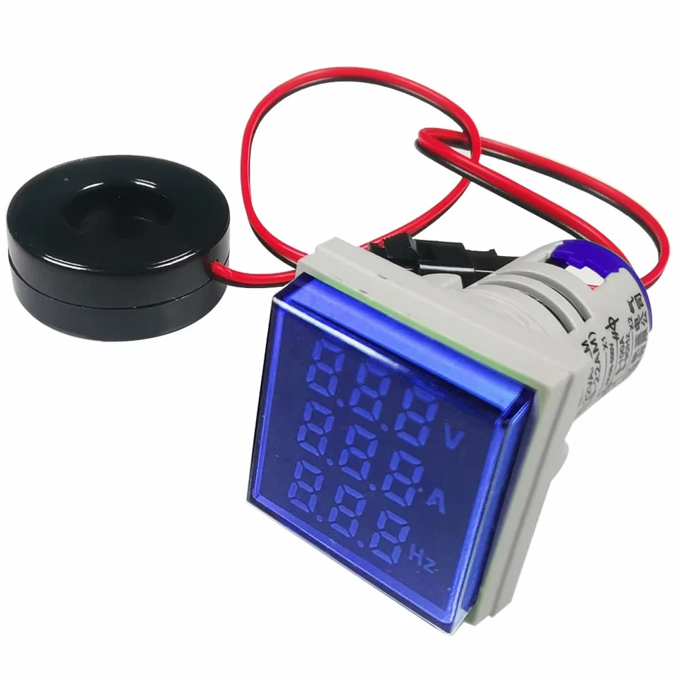 Testeur de Tension Courant Alternatif Multimètre Panneau AC 50-500V 0-100A 0-99 Hz LED 22mm