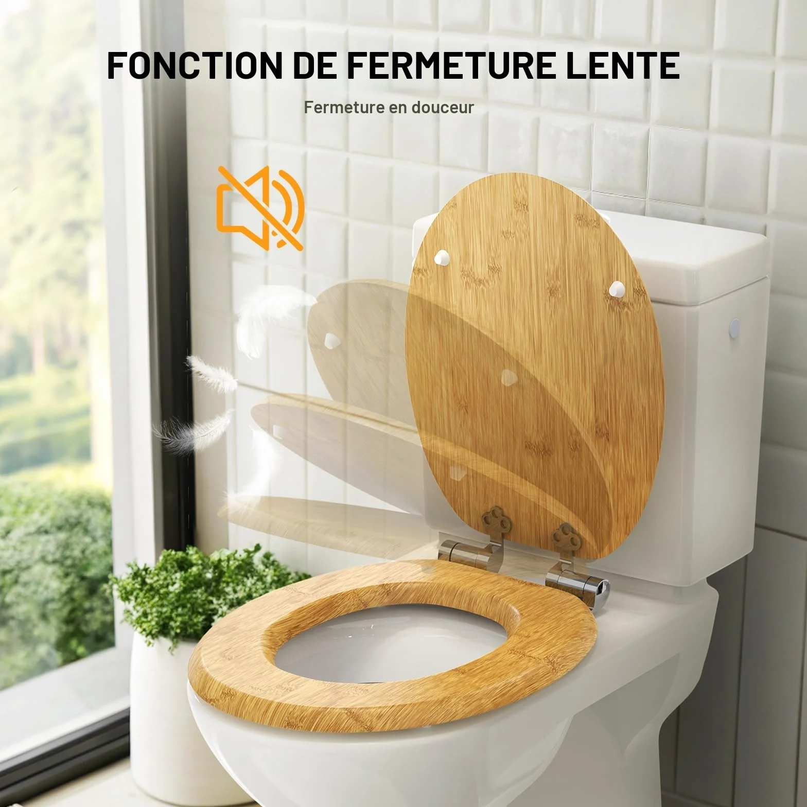 Pipishell abattant wc bois forme O fermeture douce charnières métalliques lisses toilette MDF