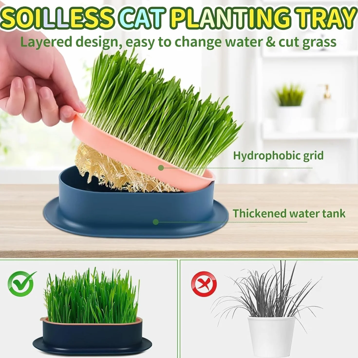 3 Plateaux de Plantation pour Herbe à Chat, germoir sans Terre pour Herbe à Chat, conteneur de Plantation pour Herbe à cha pour Chats d'intérieur