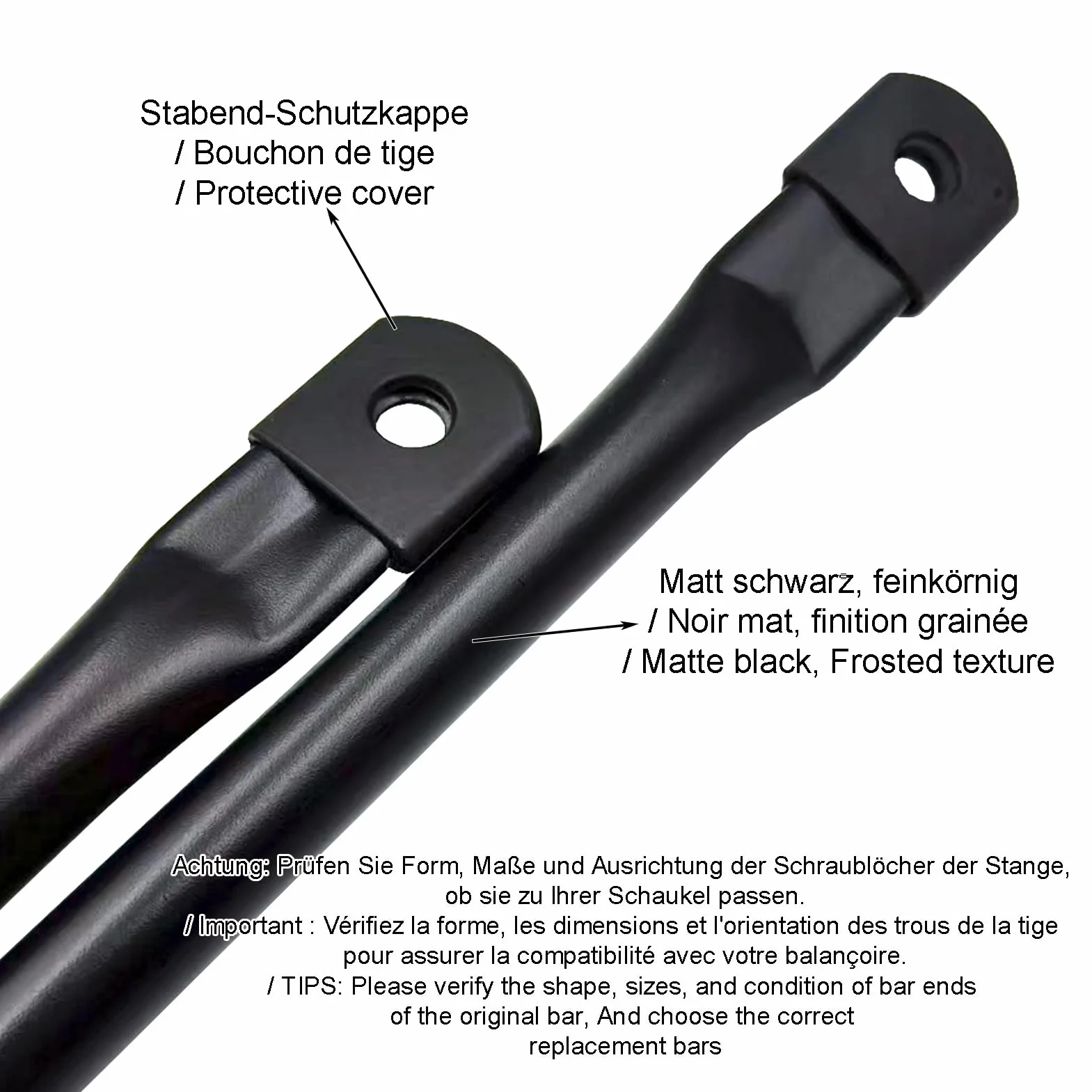 Barres de Suspension pour balancelles avec auvent(76 cm/ 30", 2 pièces), Barres de Rechange pour balançoires de Jardin et balançoires de véranda, Noir Mat, Barres Rondes en métal