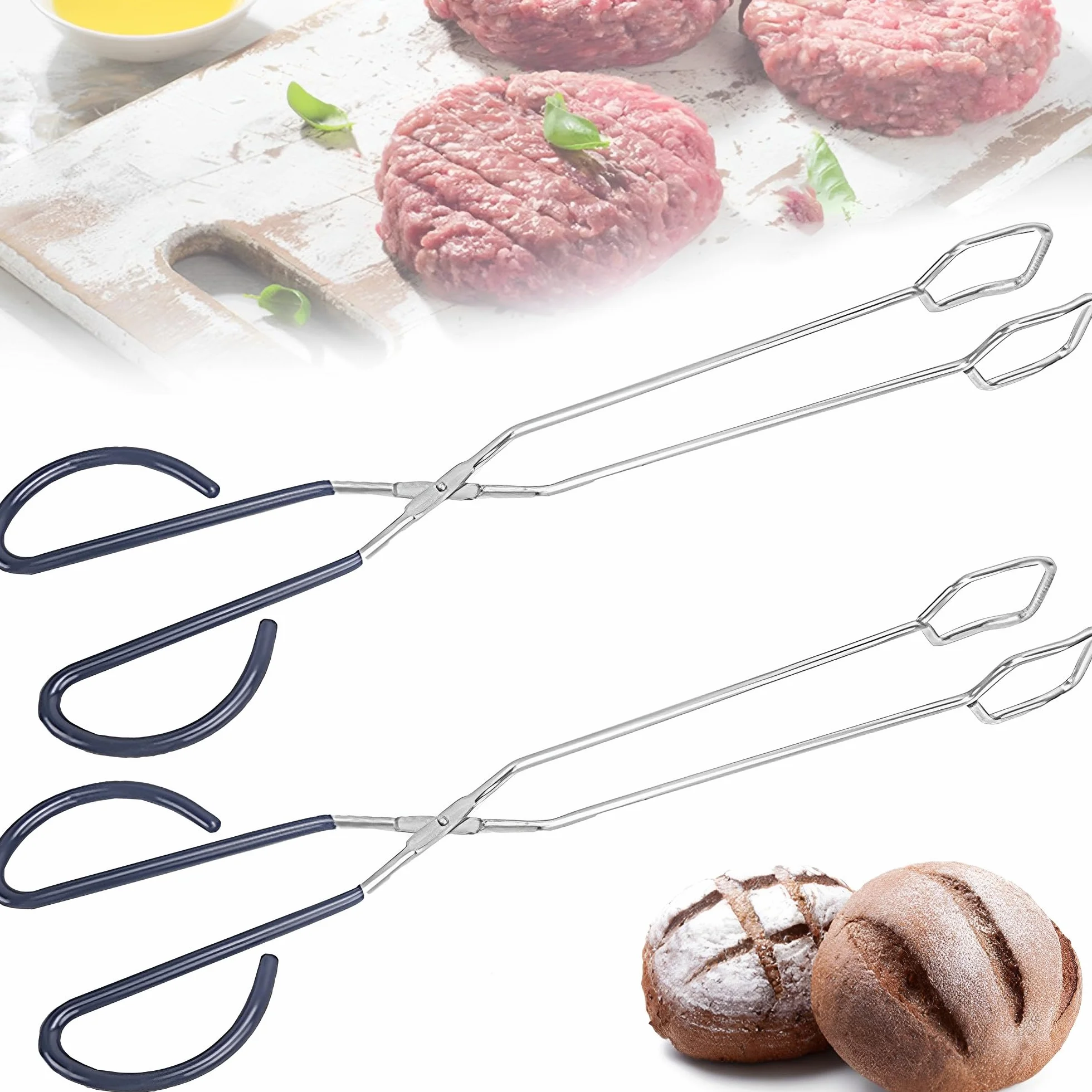 CINY Lot de 2 pinces à barbecue, pince à ciseaux extra longue, en acier inoxydable, pince à barbecue, pince à pain, pince en carbone, pince à feu, pince alimentaire (40,6 cm)