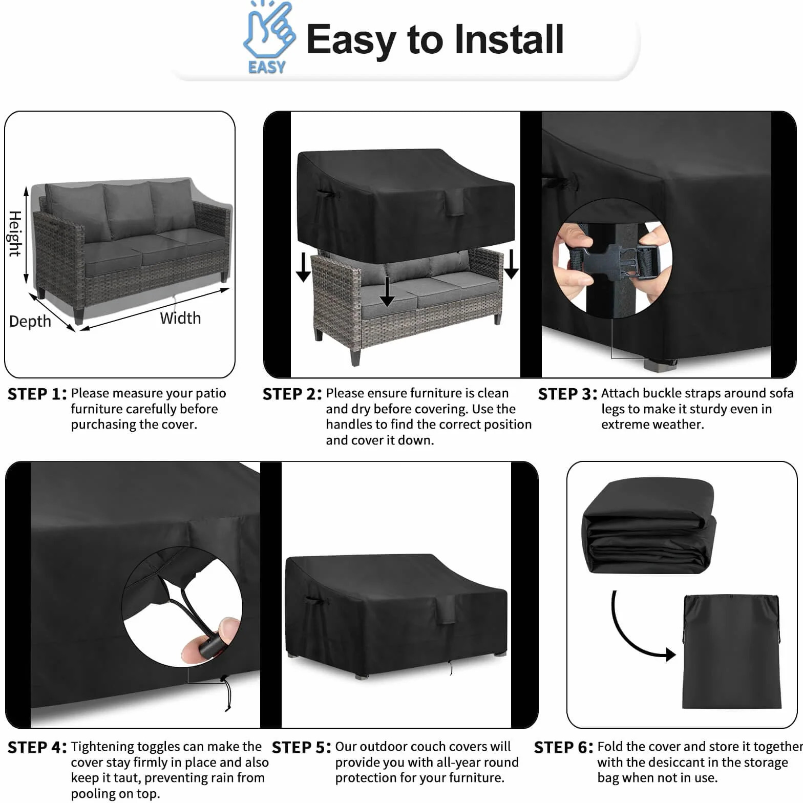 OutdoorLines Housse de canapé 3 places imperméable résistante UV 193 x 81 x 83 cm noir