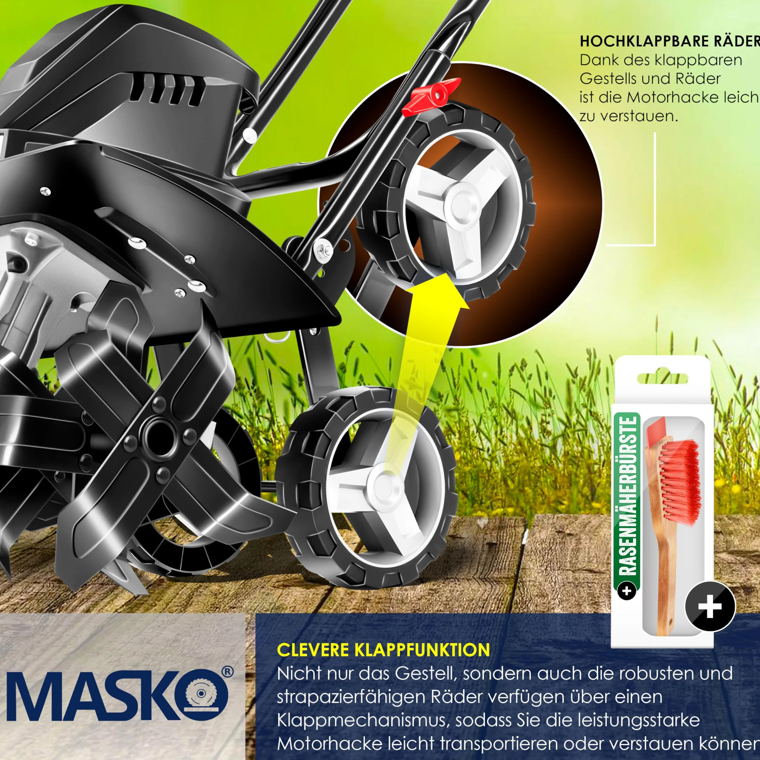 MASKO® Motobineuse électrique 1 500 Watts | 40 cm de Largeur de Travail, 20 cm de Profondeur de Travail | Bineuse | Motoculteur à Fraise | Cultivateur | Fraiseuse de Jardin | Bineuse électrique, Noir