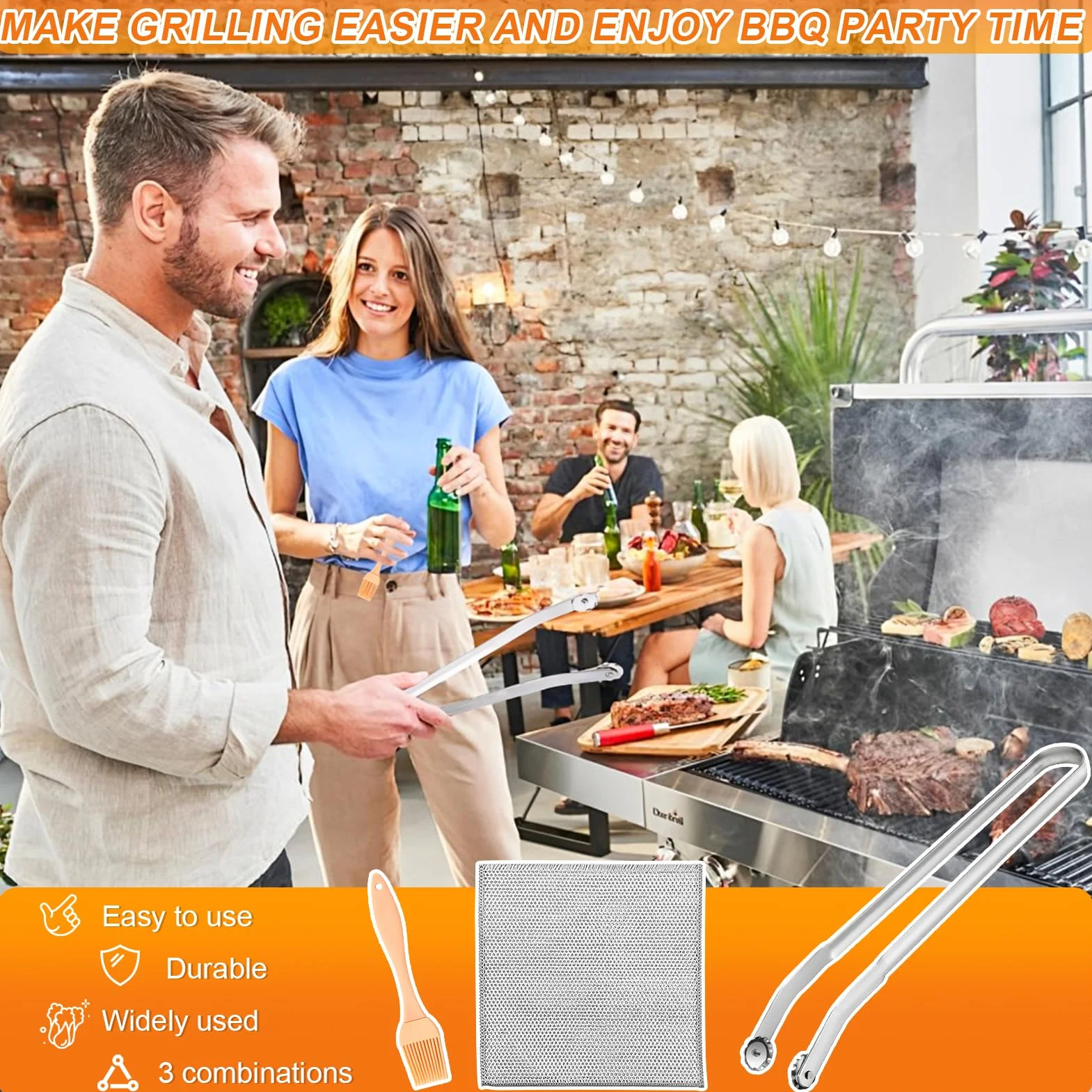 Pince à Saucisse BBQ,Pince Barbecue Roulette,Pince à Retourner les Saucisse,Pince Barbecue Inox à Roulettes,Pince Barbecue Rotative,Pour Cuisine,Barbecue