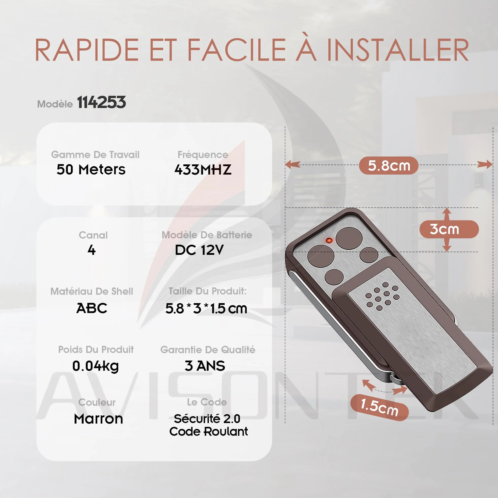 Avidsen Télécommande Motorisation Portail Porte de Garage Lot de 3 114253