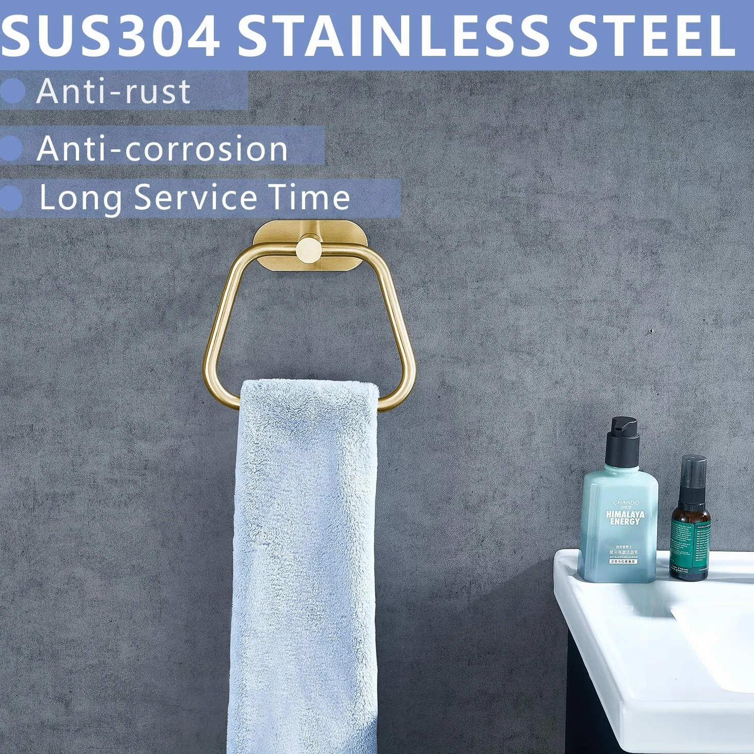 Anneau Porte-Serviette Autocollant en Acier Inoxydable 304 pour Salle de Bain et Cuisine, Trapézoïdal Or