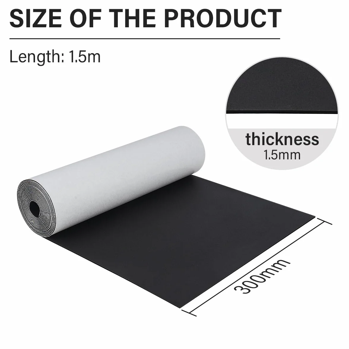 Rouleau de Mousse Néoprène Autocollant Anti Vibrations Antidérapant 300mm x 1.5m x 1.5mm Noir