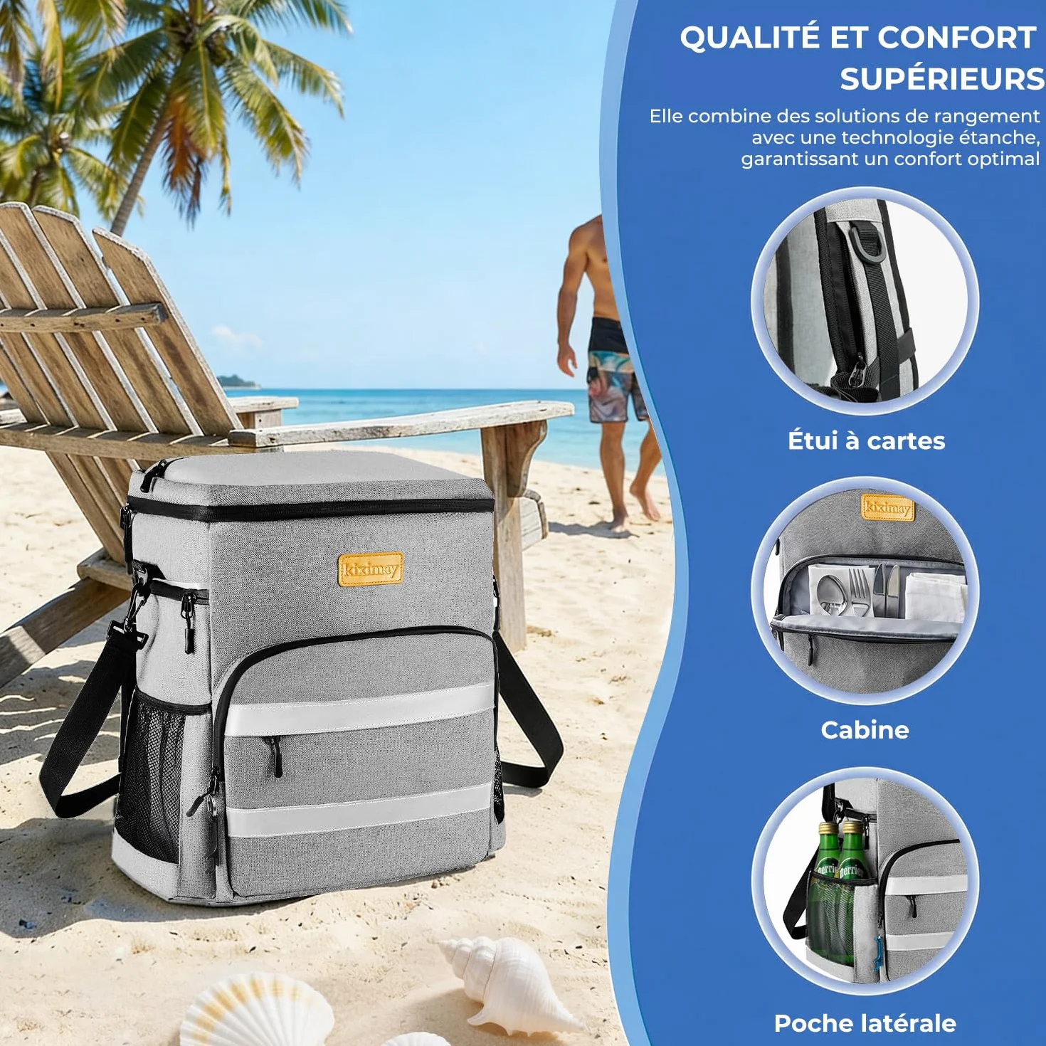 Sac à Dos Isotherme 30L Pliable Imperméable Gris