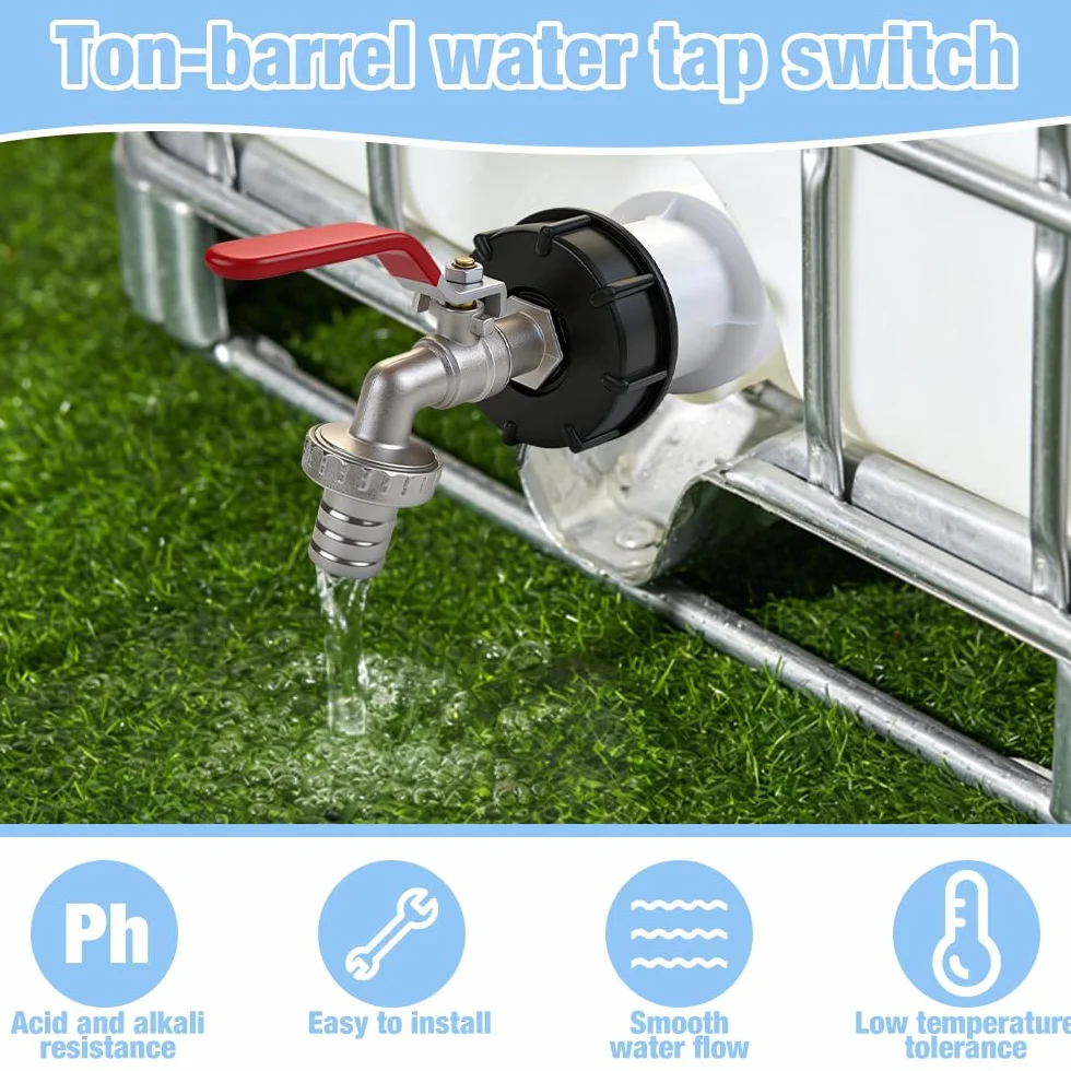 Robinet Cuve 1000l S60X6 IBC Raccord 3/4" Alliage d'aluminium Adaptateur Réservoir