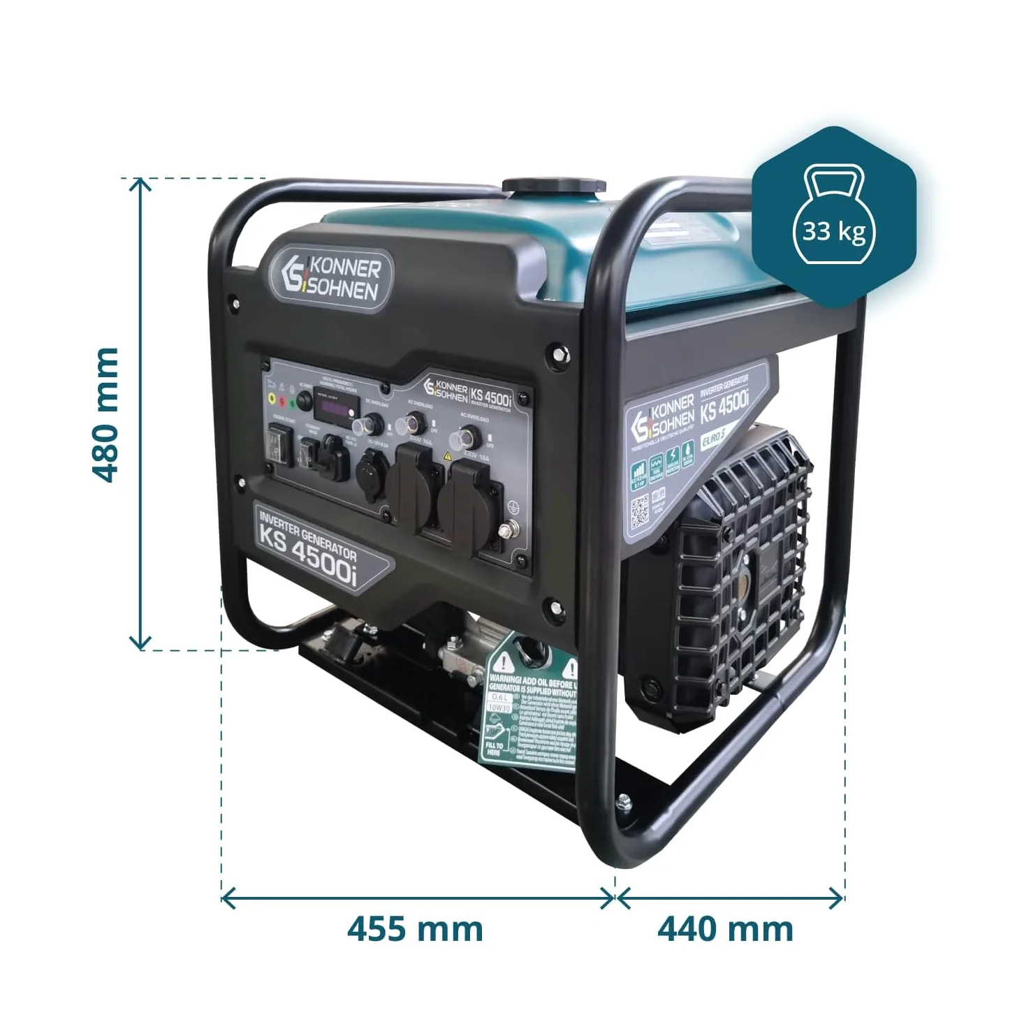 K&S Könner&Söhnen KS 4500i Groupe électrogène essence onduleur 4500 W, USB QC 3.0, Type-C, Générateur à essence avec mode éco, écran LED, 4 temps, 12 V, générateur à onduleur