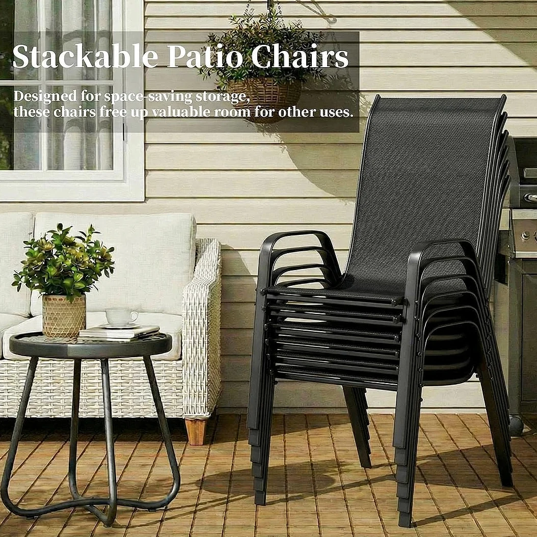LIFERUN Lot chaises de Jardin empilables à Dossier Haut - Structure en Acier textilène - pour Jardins, Cours, balcons, Restaurants - Charge maximale : 150 kg - 54 x 69 x 93 cm (6, Noir)