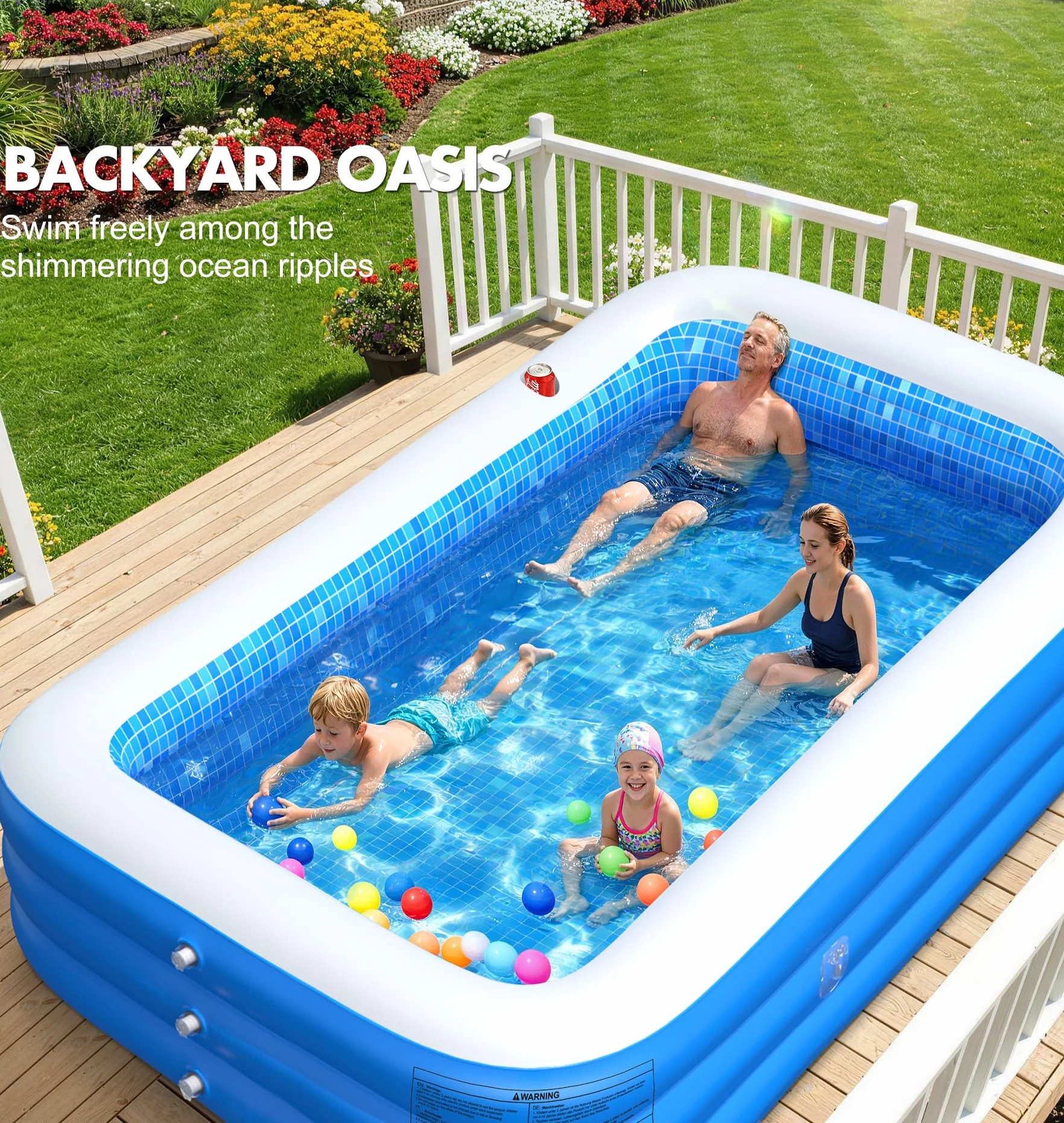 LanOcean Piscine Gonflable Adulte 280x160x50cm 0,53mm Épaisseur avec Parasol Siège Porte-gobelet
