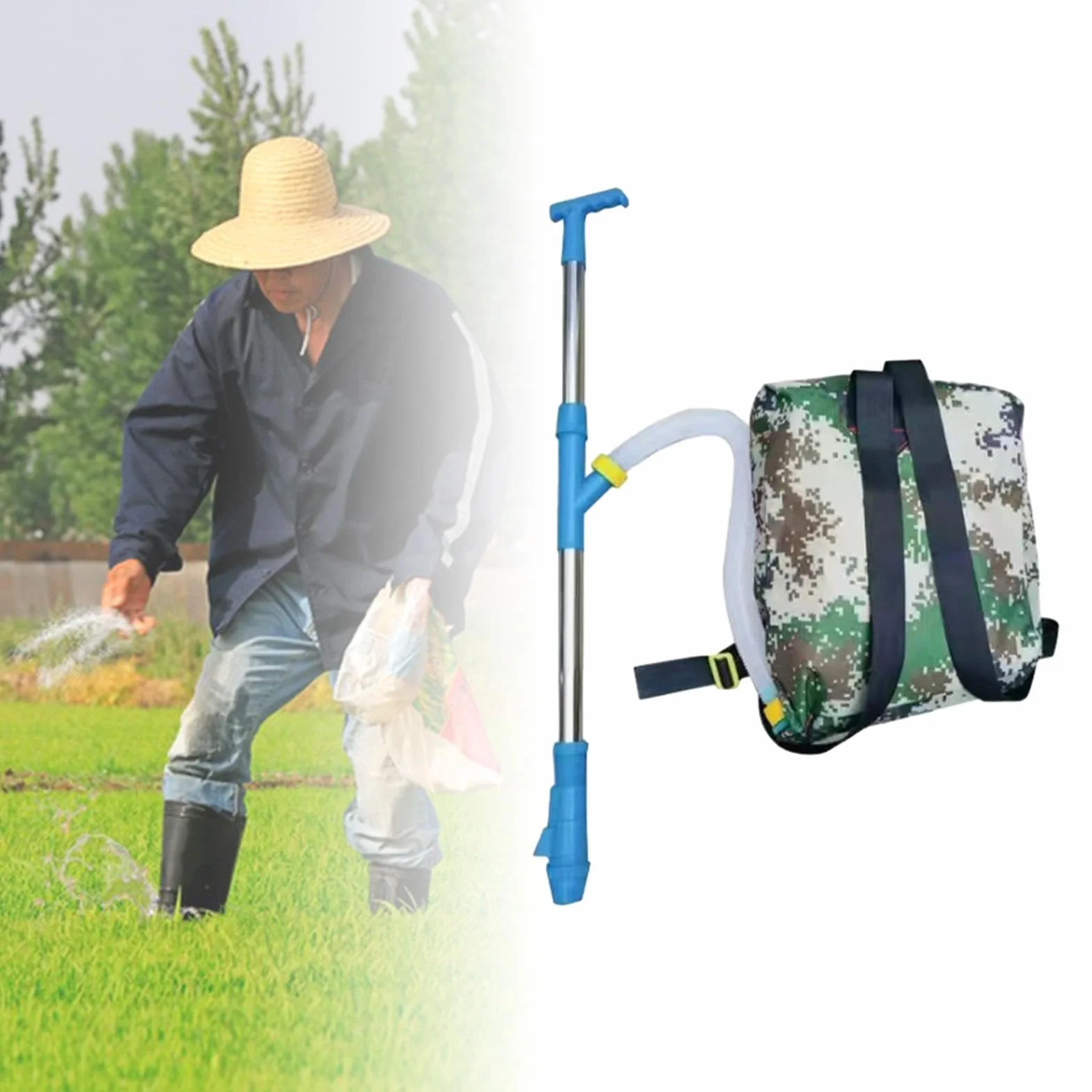 perfk Épandeur d'engrais granulaire portatif, Sac à Dos, Distributeur d'engrais de Jardinage pour légumes de maïs, Acier Inoxydable Bleu