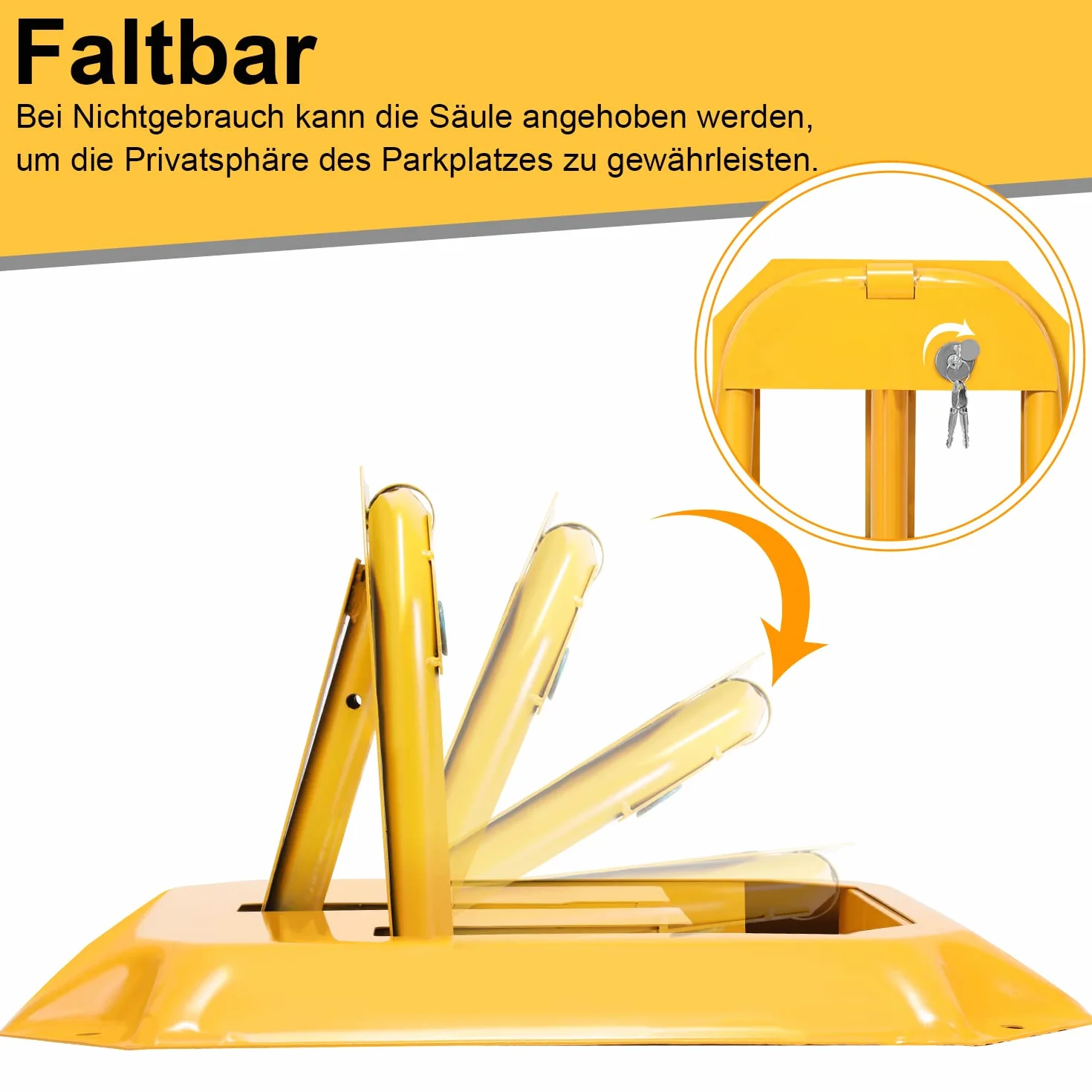 Sonnewelt Lot de 2 poteaux de parking pliables avec clés - Verrou de parking universel - Jaune