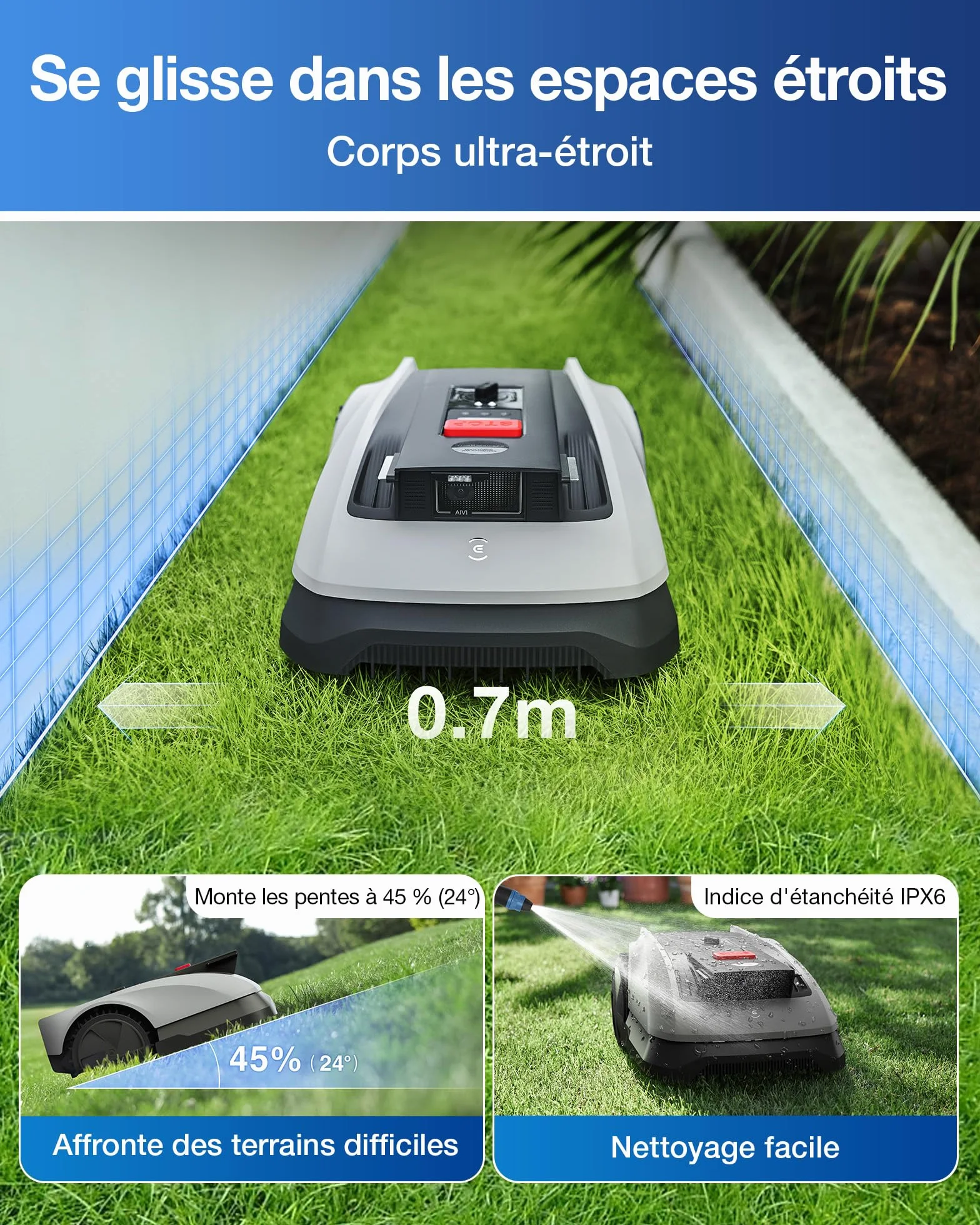 ECOVACS Goat O600 RTK Robot Tondeuse sans Fil 600 M² Navigation RTK+Vision Évitement Obstacles IA Contrôle App